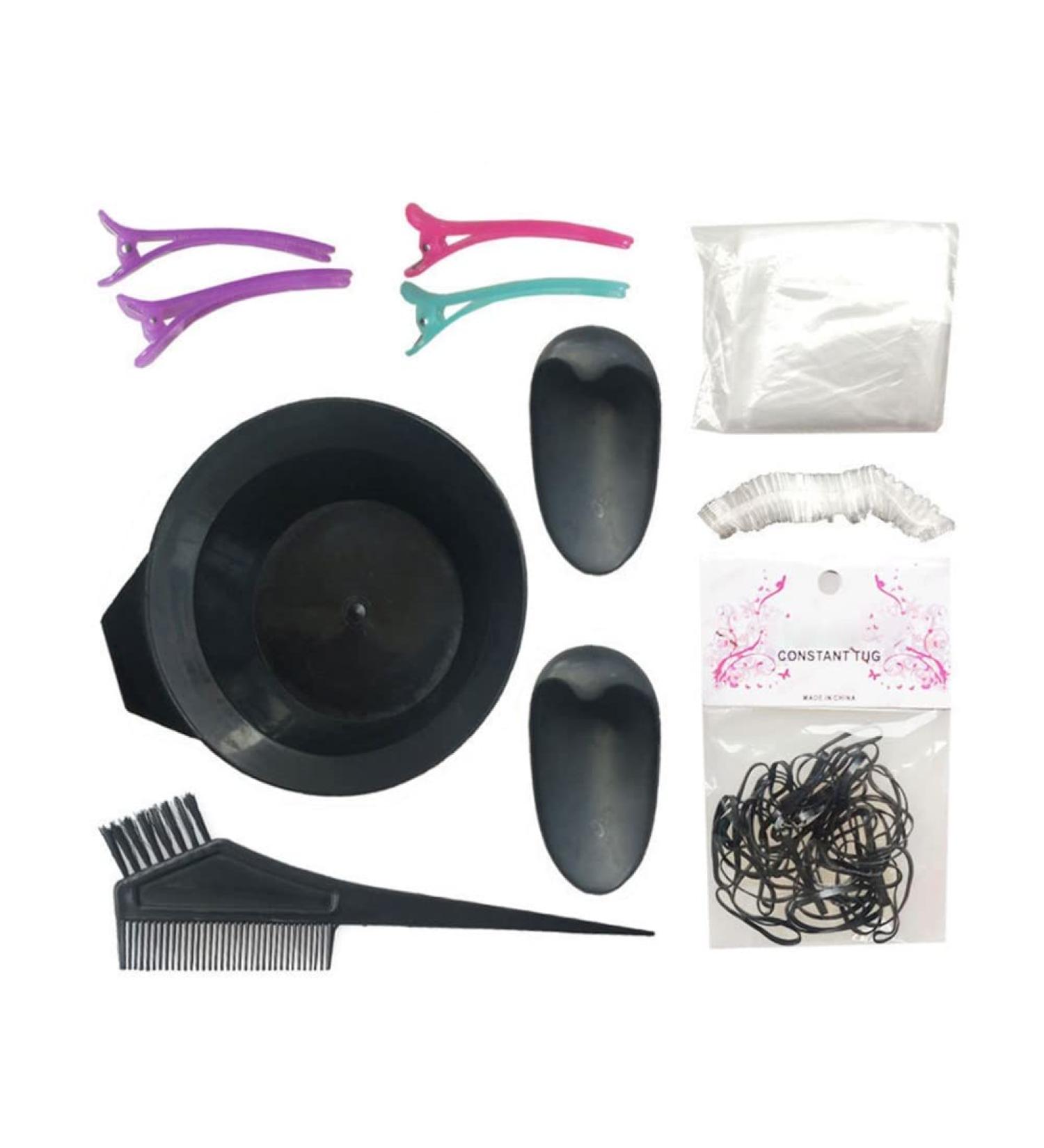 Dye Brush Comb Mixing Bowl Ear Caps Shower Cap Apron Sectioning Clips and Hairbands for DIY Salon Hair Dye Tool - Buy Online on GoSupps.com
