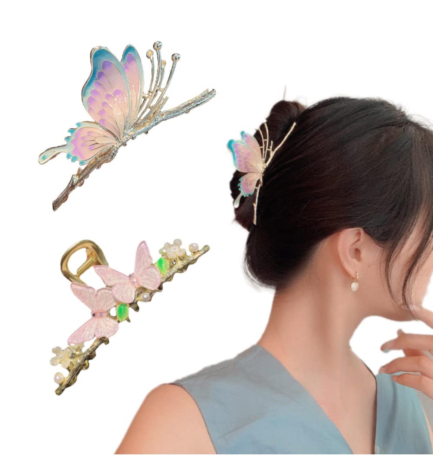 Buy Pieces Butterfly Hair Clips - Cute Kraeoke Pink Large Metal Back Clips for Women | International Shipping Available - Buy Online on GoSupps.com