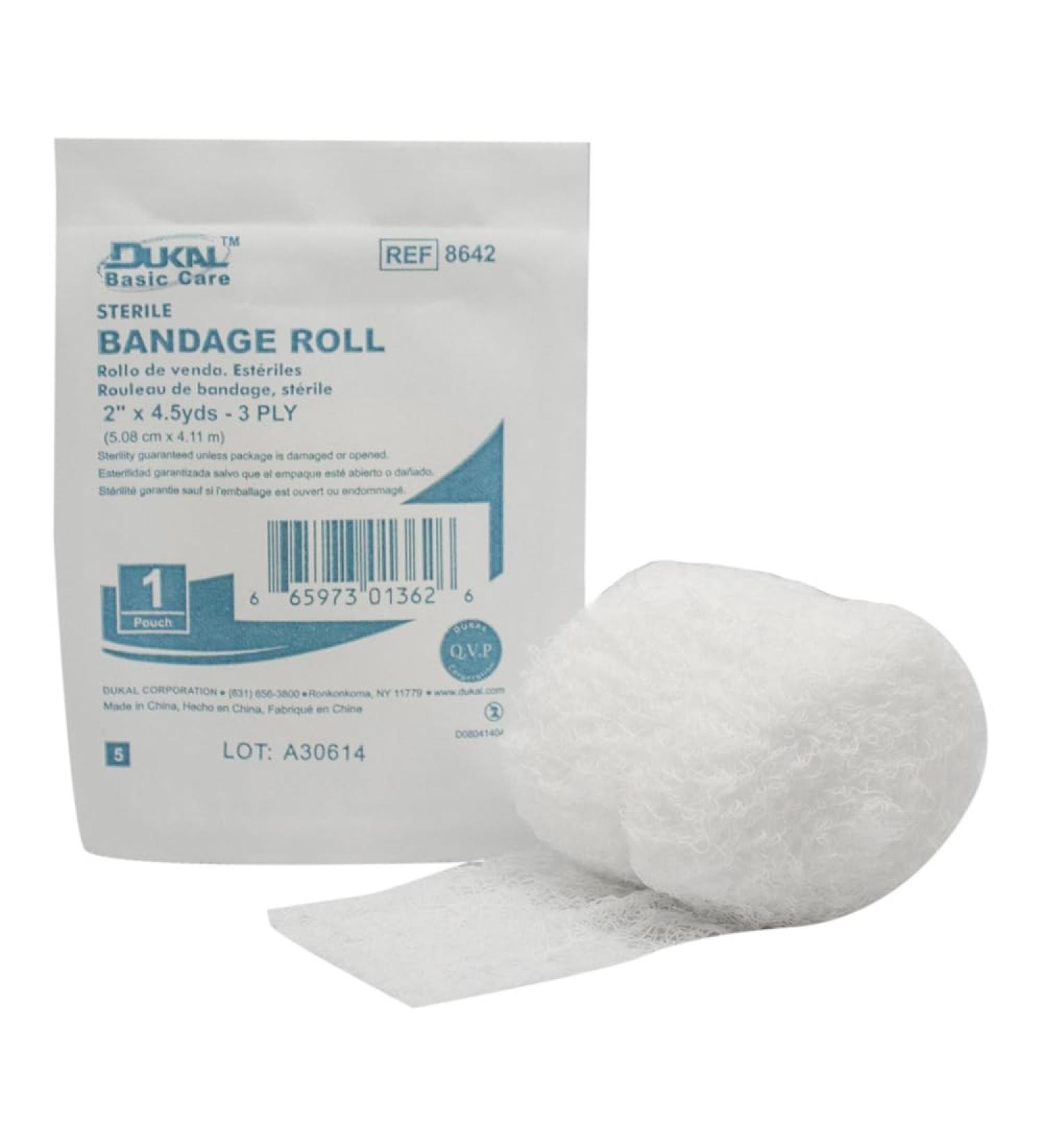 Dukal DUK 8642 Basic Care Bandage Roll 3-ply Sterile 2" Width 4.5 Yards Length (Pack of 96)
