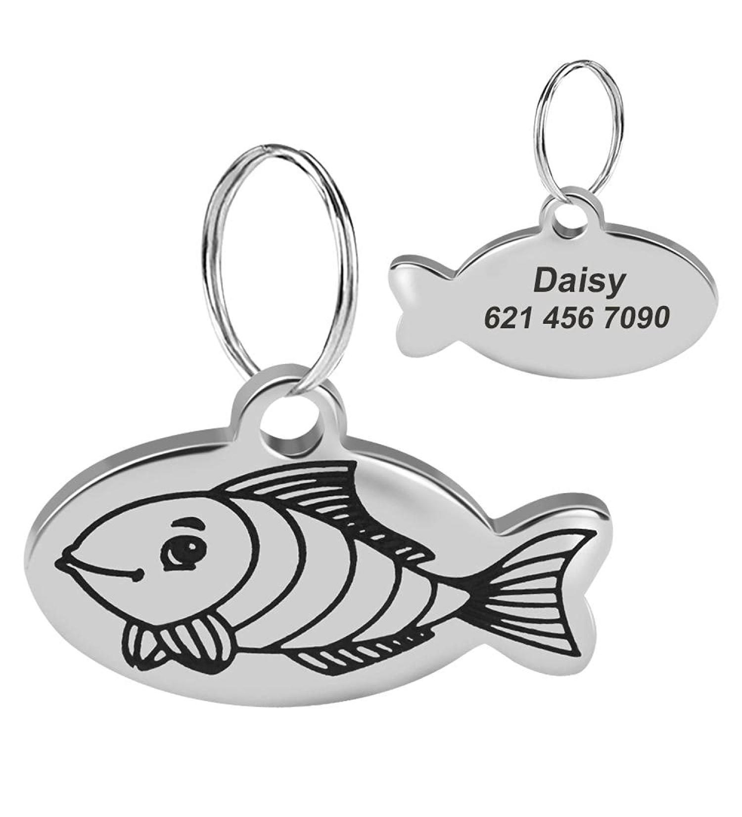 Personalized Stainless Steel Cat ID Tag - Custom Engraved Kitten Necklaces for Pets | Durable Fish Design Accessories - Buy Online on GoSupps.com