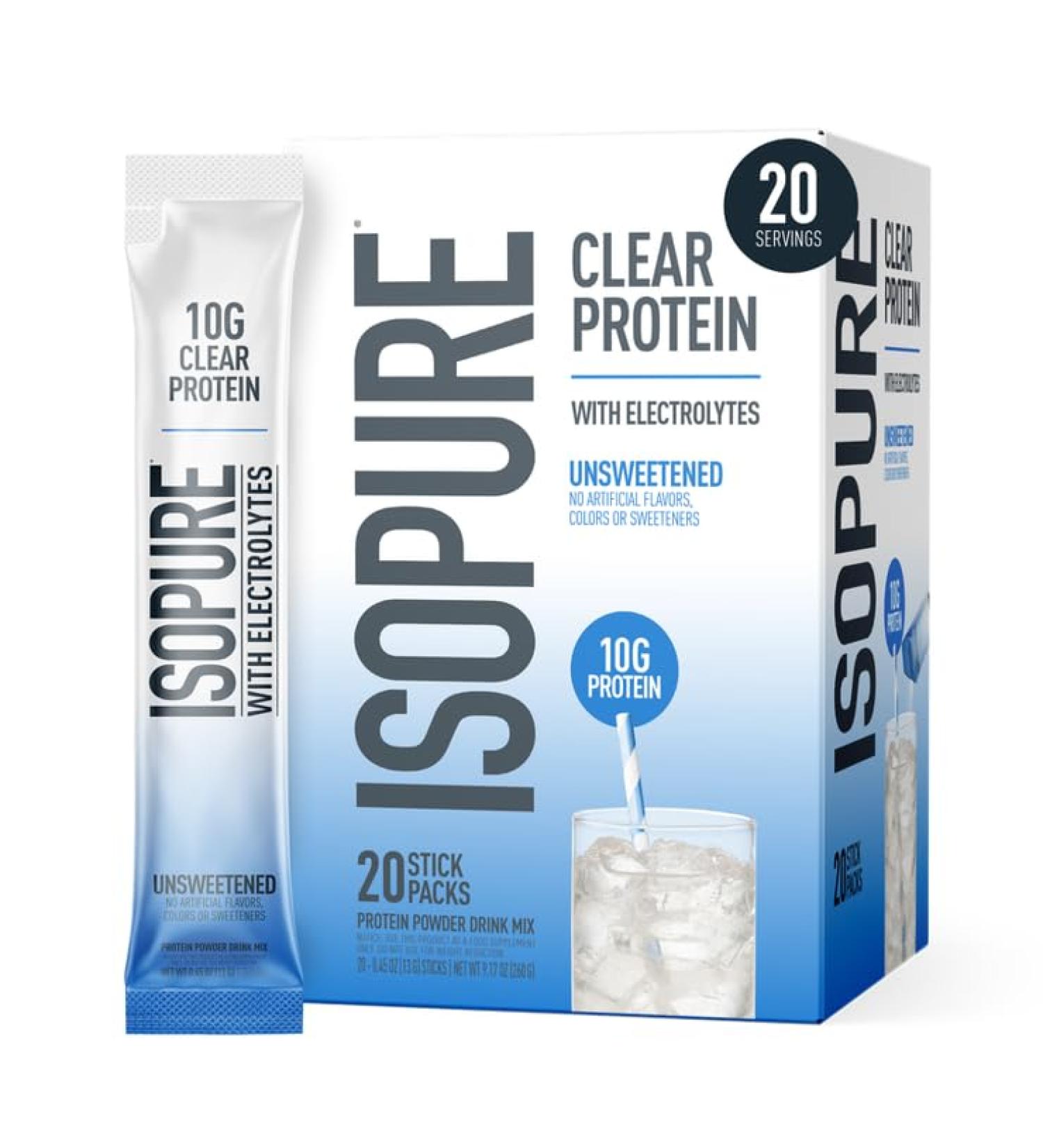 Isopure Clear Protein Stick Pack Unflavored 20 Count (Pack of 1) - Buy Online on GoSupps.com