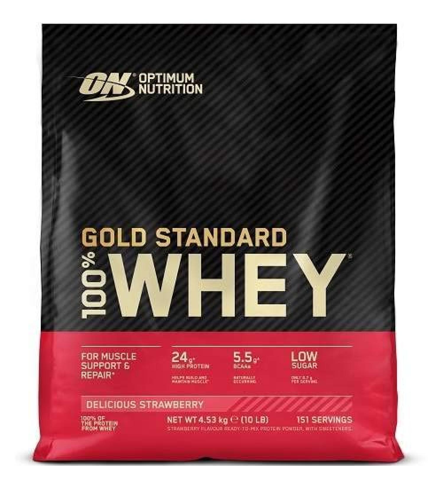 Optimum Nutrition 100% Whey Gold Standard 4.53 kg (10 lb) bag (Delicious Strawberry)