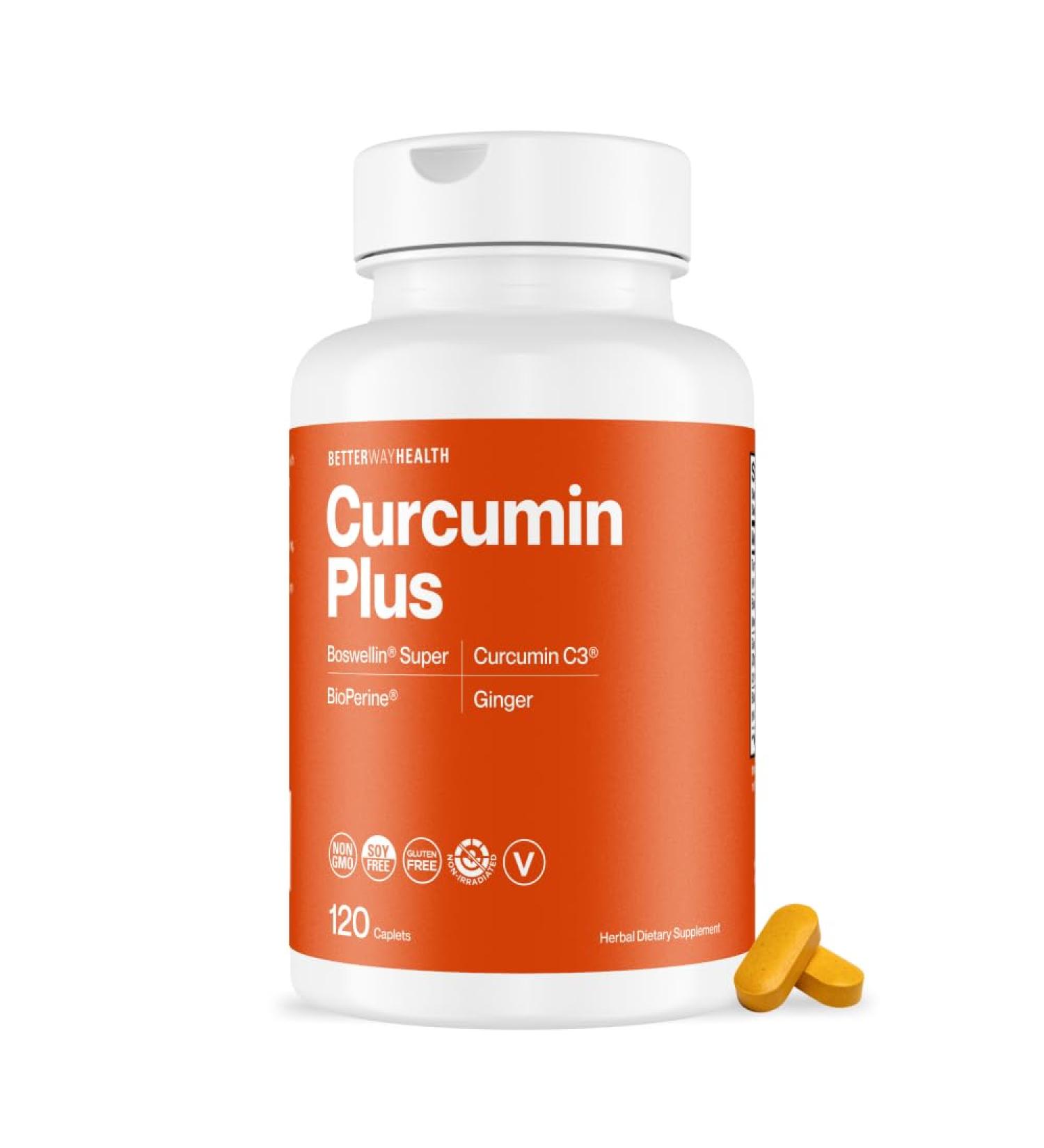 Better Way Health Curcumin Plus Turmeric Curcumin C3 Complex with Boswellin BioPerine and Ginger Joint Support & Inflammation Relief Supplement 120 Caplets - Buy Online on GoSupps.com
