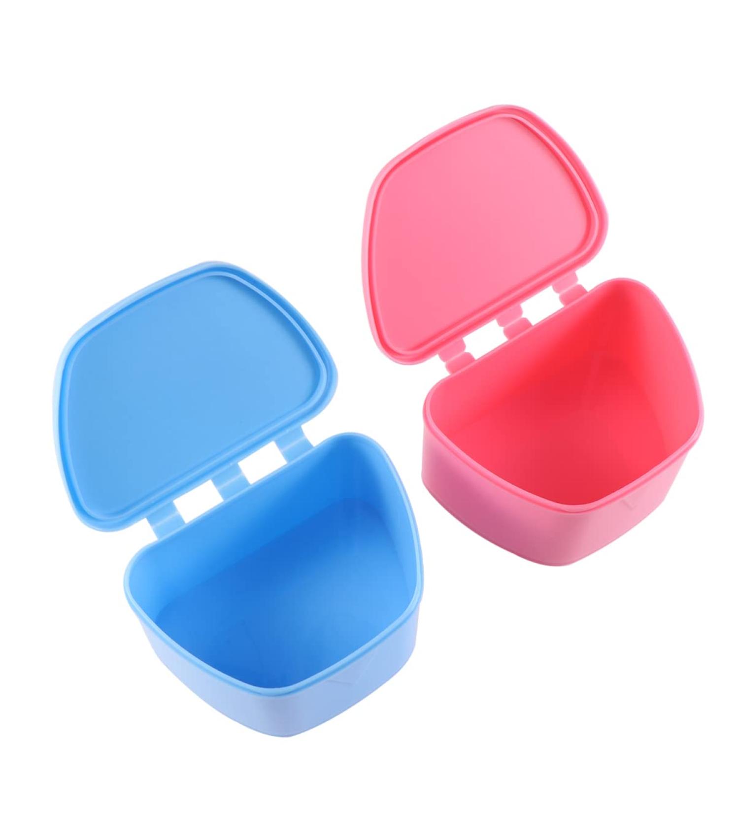 Portable Denture Case Holder - 2pcs False Teeth Box for Travel Cleaning (Blue and Rosy) - Buy Online on GoSupps.com