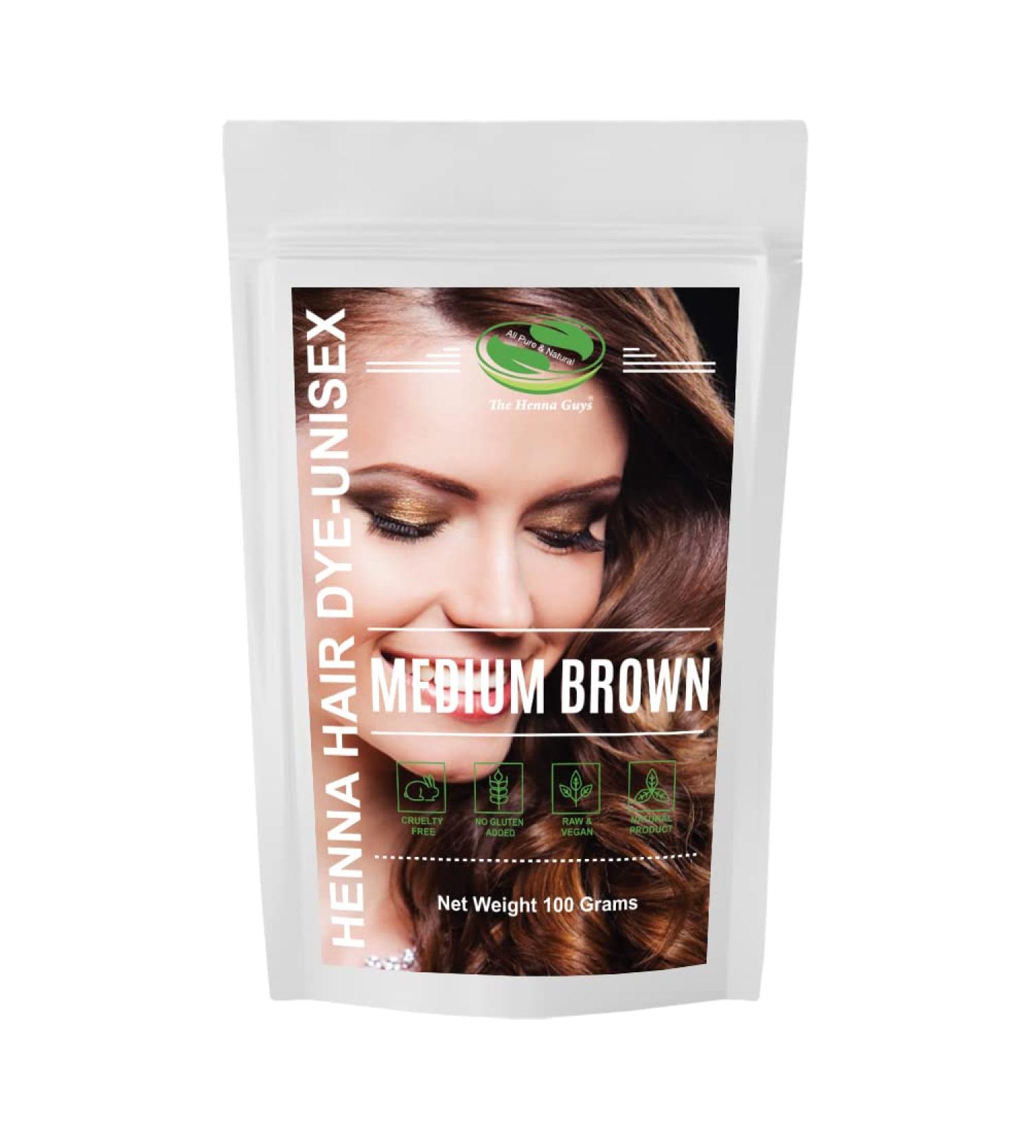 MEDIUM BROWN Henna Hair & Beard Color/Dye - 1 Pack - The Henna Guys  3.52 Ounce (Pack of 1) Medium Brown