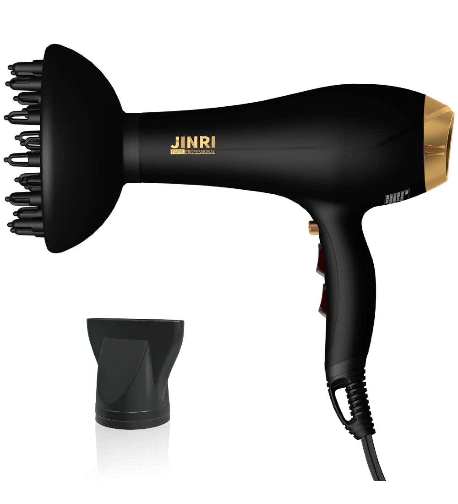JINRI 2000 Watts Hair Dryer Professional Salon Blow Dryer Lightweight Powerful Travel Hairdryer Cool Hot Button 3 Heat & 2 Speed Settings with Concentrator Nozzle Black - Buy Online on GoSupps.com