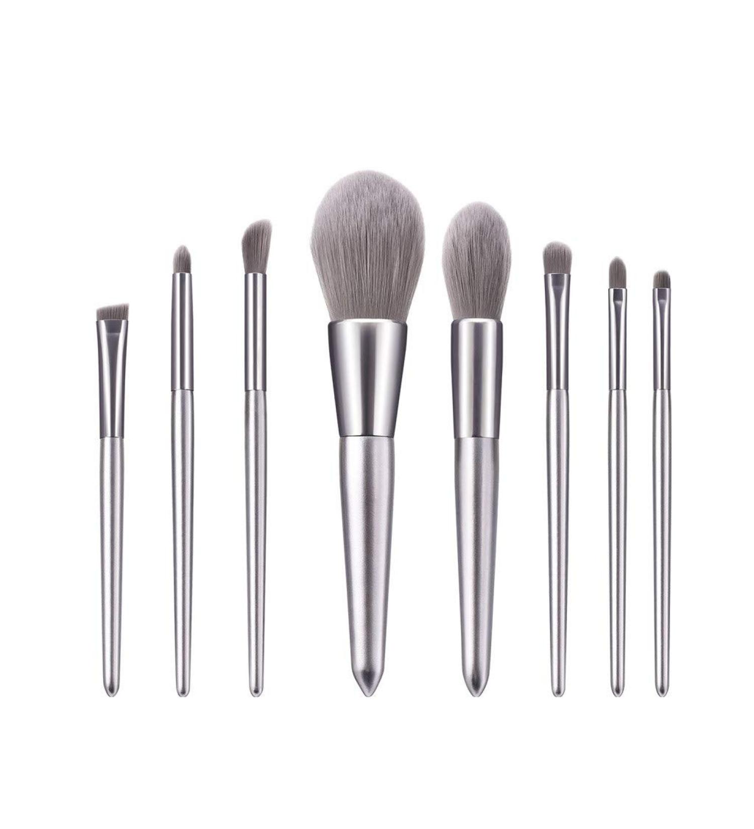 Premium 8PCS Eyebrow & Eyeshadow Makeup Set - Silver Wooden Brushes for Flawless Foundation Application | Shop Internationally - Buy Online on GoSupps.com