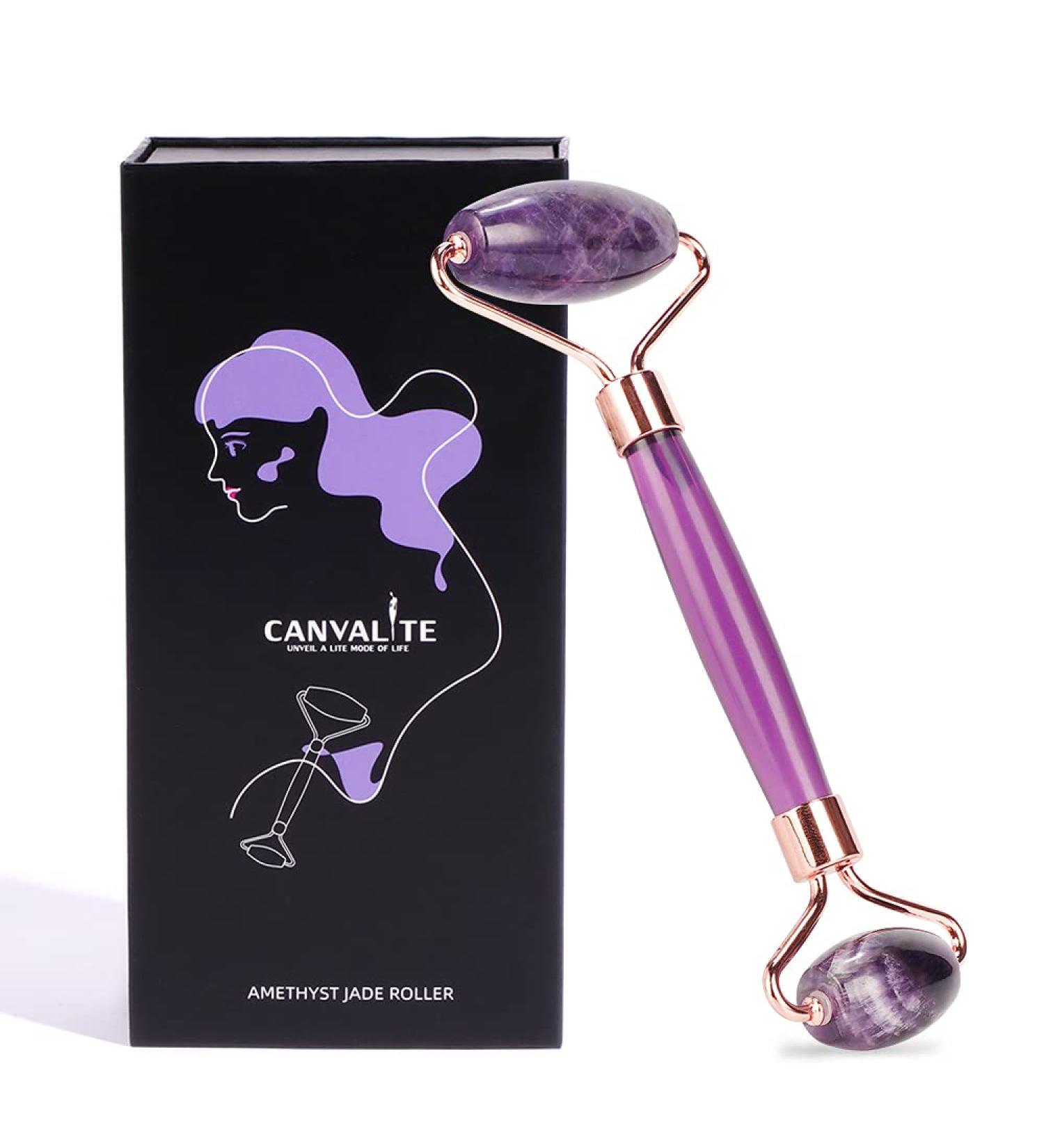 Canvalite Jade Roller - 100% Amethyst Face Massager for Puffiness Relief Anti-Aging & Skin Care | Reduce Wrinkles Dark Circles & Fine Lines - Buy Online on GoSupps.com