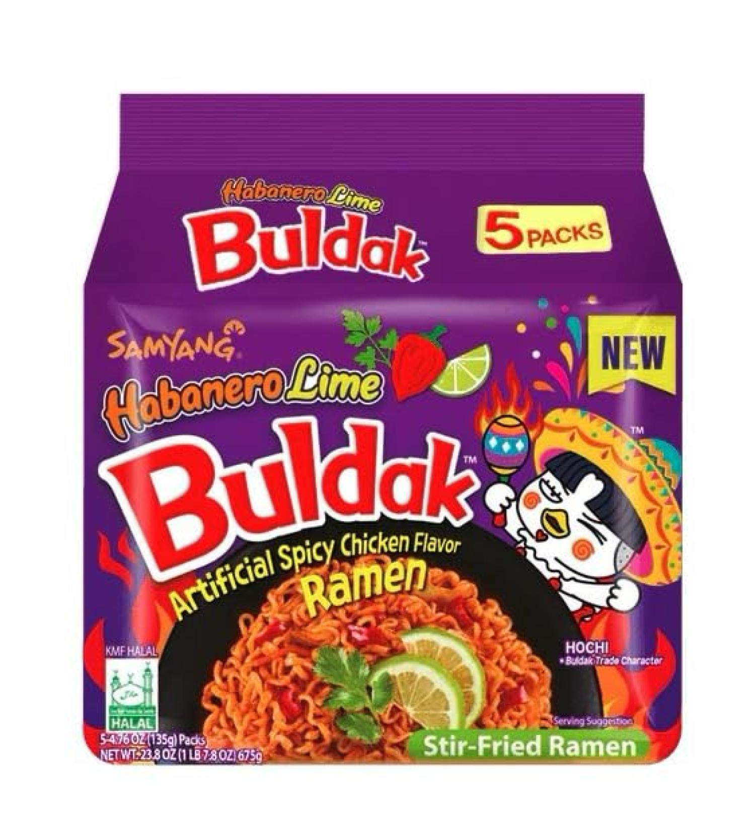 Samyang Buldak Habanero Lime Hot Chicken Flavour Buldak Ramen Noodles 135g (Pack of 5) - Buy Online on GoSupps.com