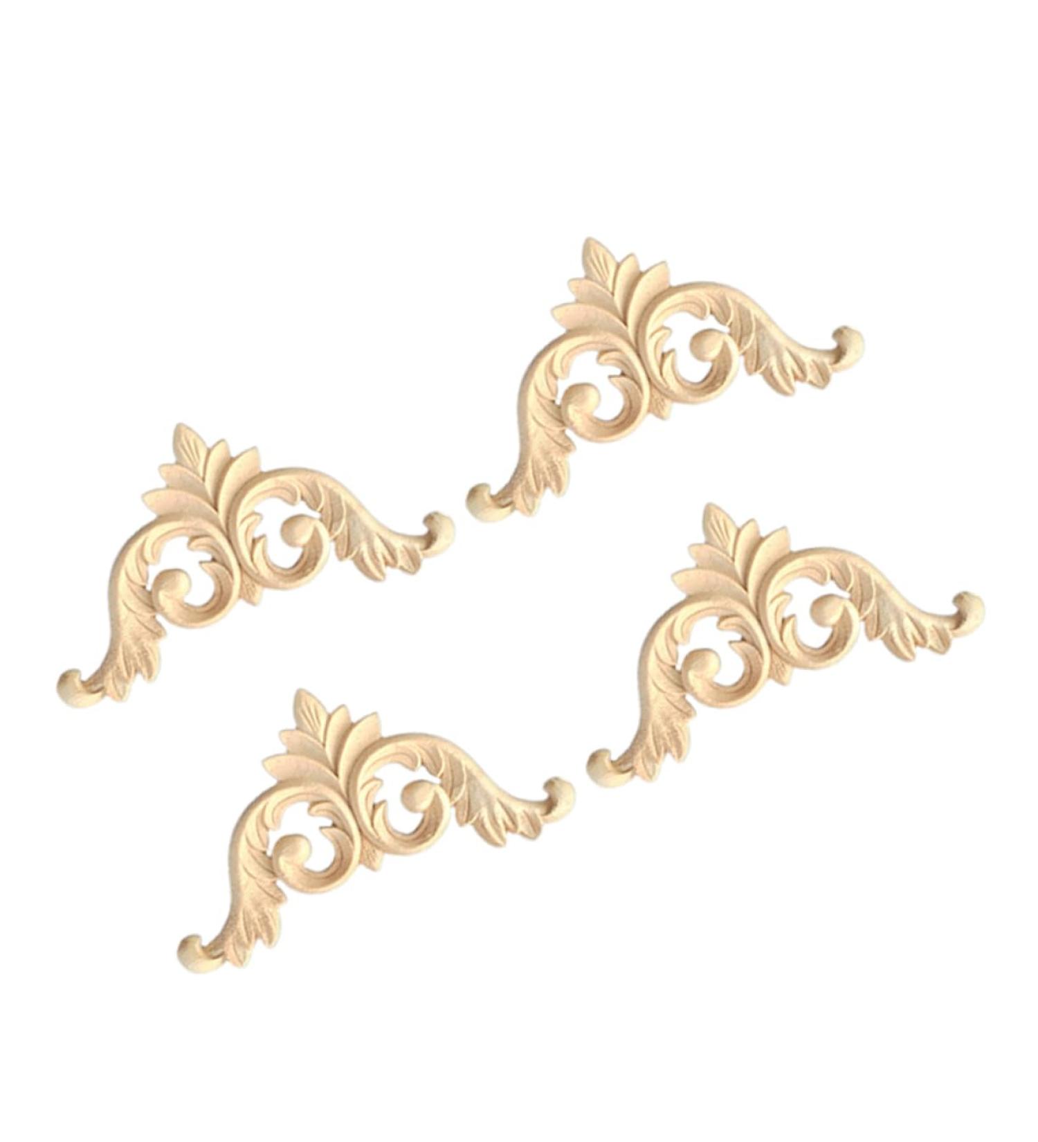Alipis 4pcs Furniture Ornament Flower Corner Wooden Carving Corner Decals Unpainted Frames Cabinet Flowers - Buy Online on GoSupps.com