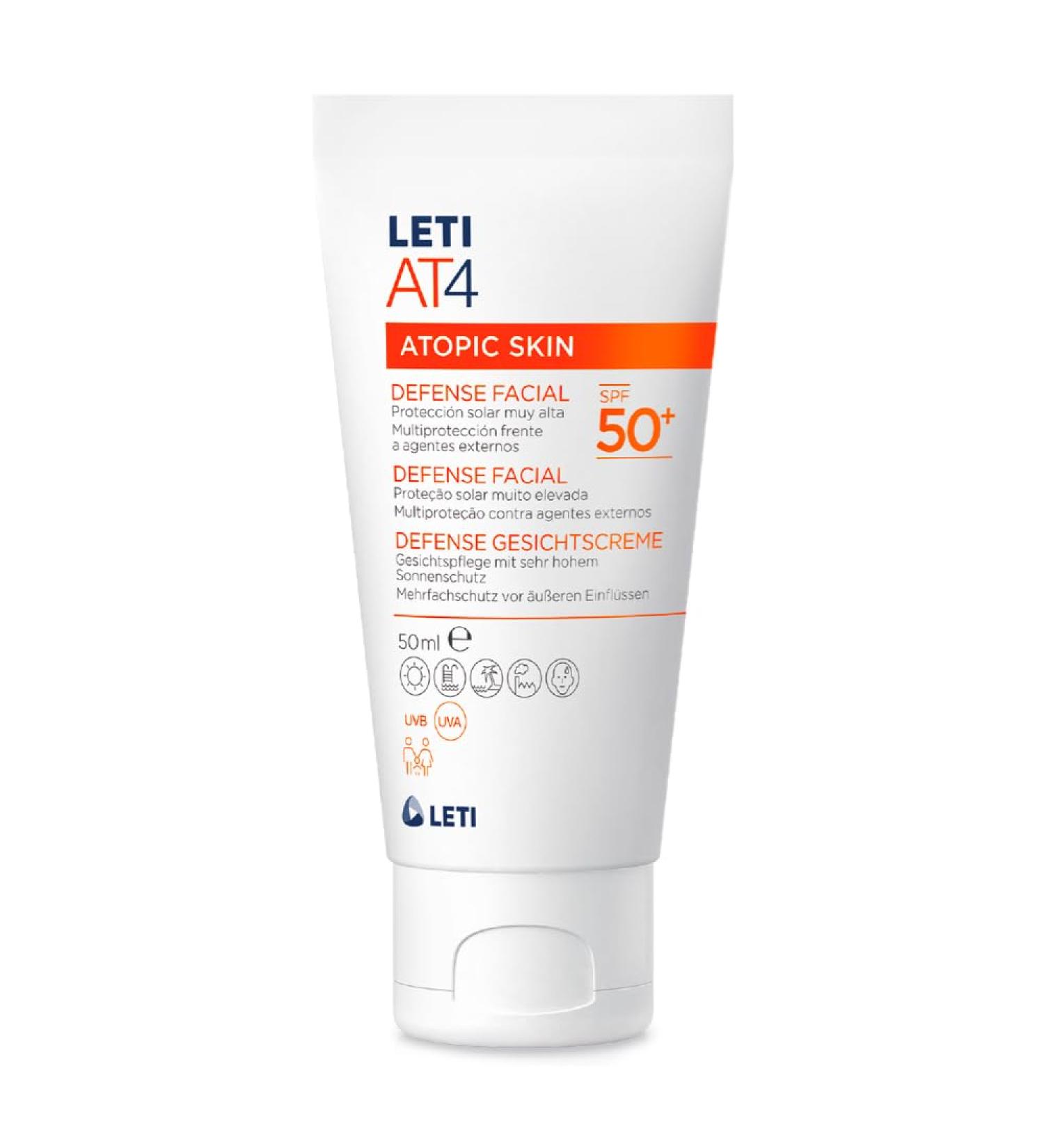 LETI AT4 Defense Gesichtscreme SPF 50+ 50ml - Wasserabweisende Hautpflege f r trockene oder Neurodermitis-Haut - Buy Online on GoSupps.com
