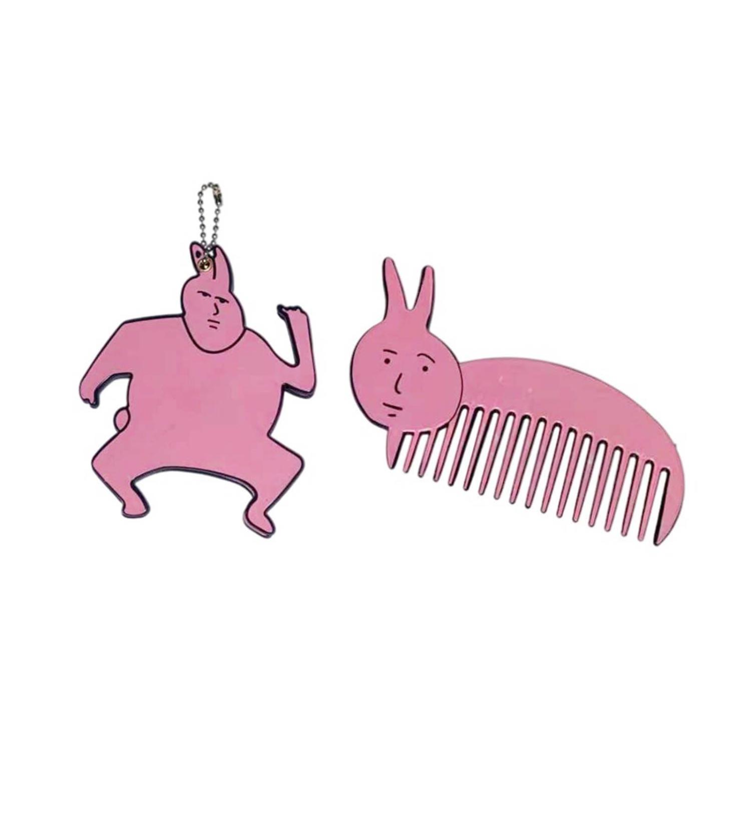 Novelty Pink Rabbit Mirror Comb Set Acrylic Keychain Cute Keyring for Outdoor Travel - Buy Online on GoSupps.com