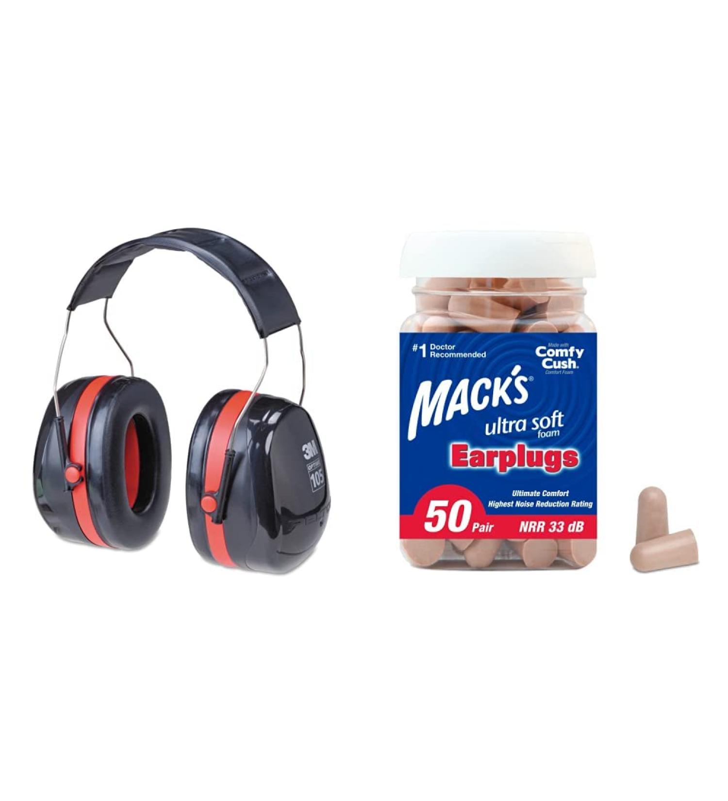 3M H10A Peltor Optime 105 Over the Head Earmuff Ear Protectors + Mack's Ultra Soft Foam Earplugs 50 Pair - 33dB NRR for Sleeping, Travel, Concerts - Buy Online on GoSupps.com