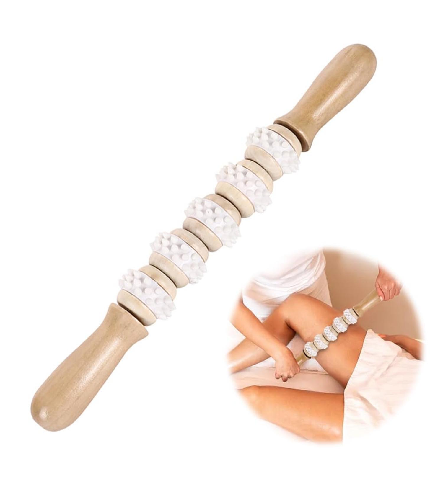Premium Wood Fascia Roller & Rod - Deep Muscle Relaxation Tool for Legs Neck & Body Care | Gua Sha Massage Essential - Buy Online on GoSupps.com