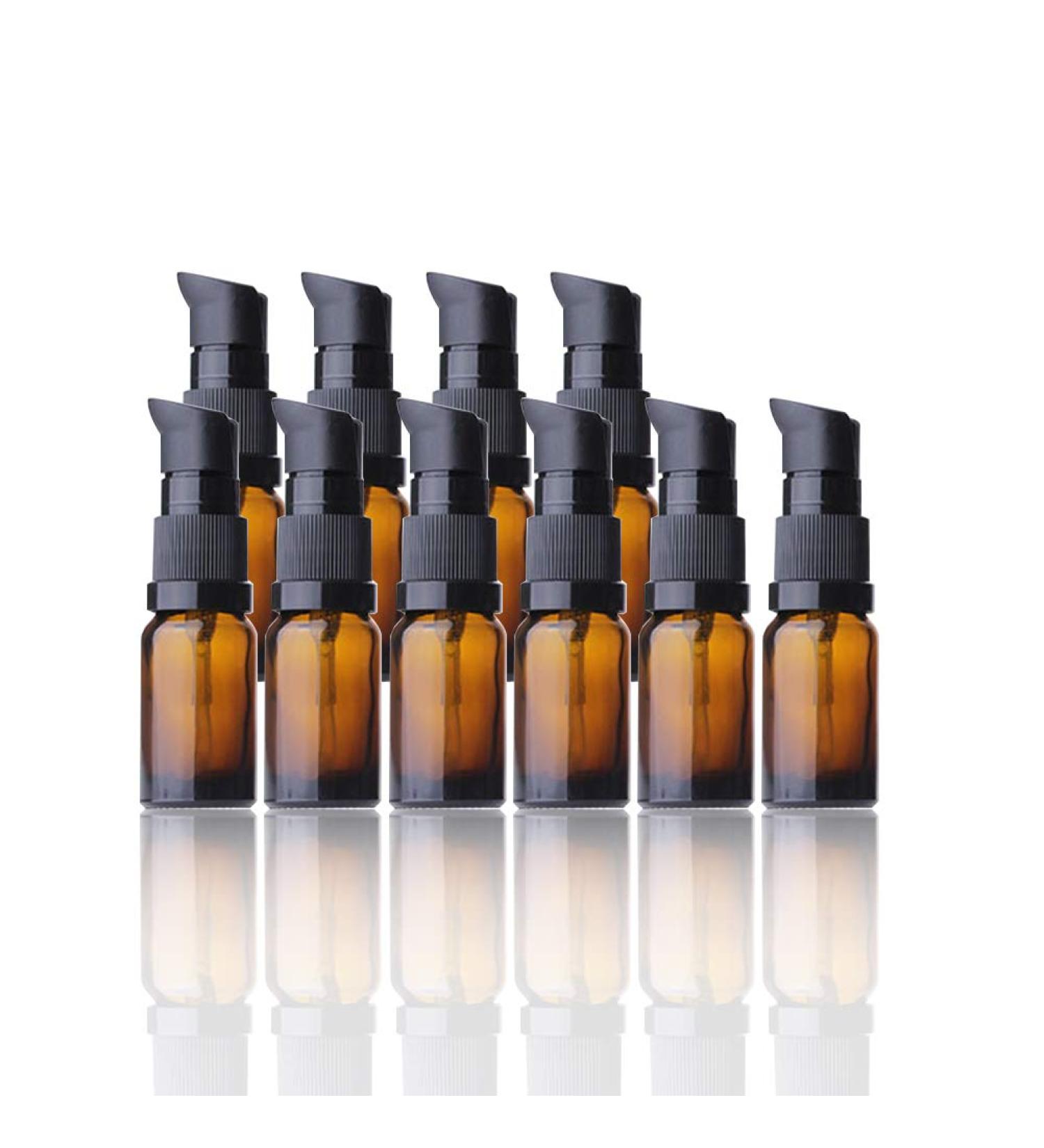 10ml Brown Refillable Glass Bottles - 10 Pack Lotion Pump Bottles for Essential Oils & Travel - Buy Online on GoSupps.com