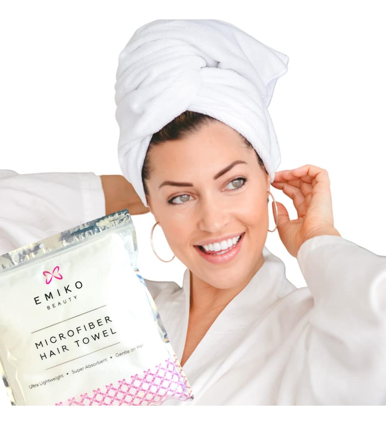 Microfiber Hair Towel for Women - Large Quick-Drying Anti-Frizz Towel for Long/Curly Hair - Super Absorbent & Soft - White - Buy Online on GoSupps.com