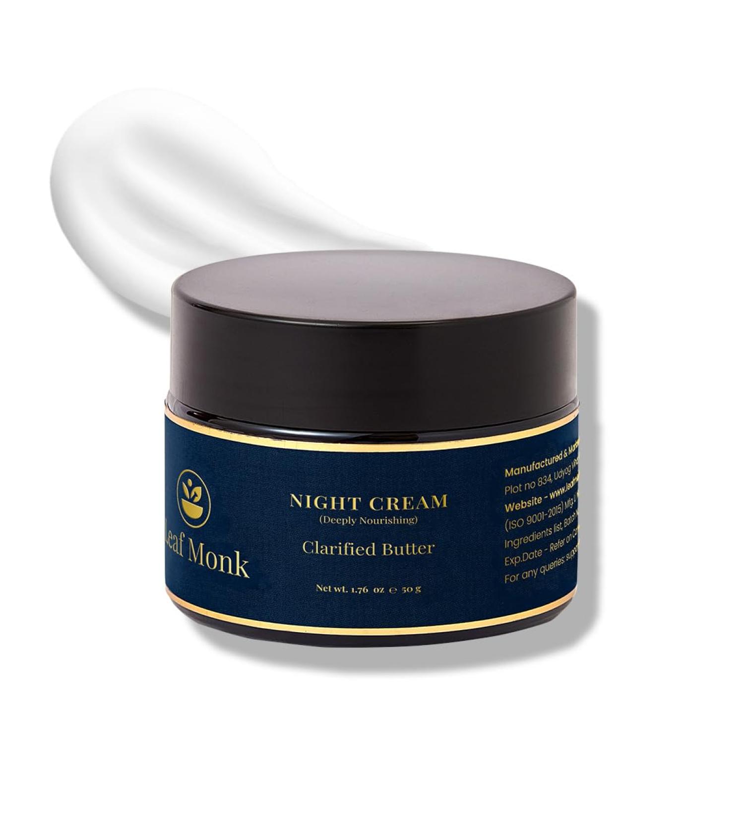 Leaf Monk Aryurvedic Night Cream WIth Clarified Butter - Softening & Hydrating Facial Skin - For Dry And Pigmented Skin - 50 GRAM - Buy Online on GoSupps.com