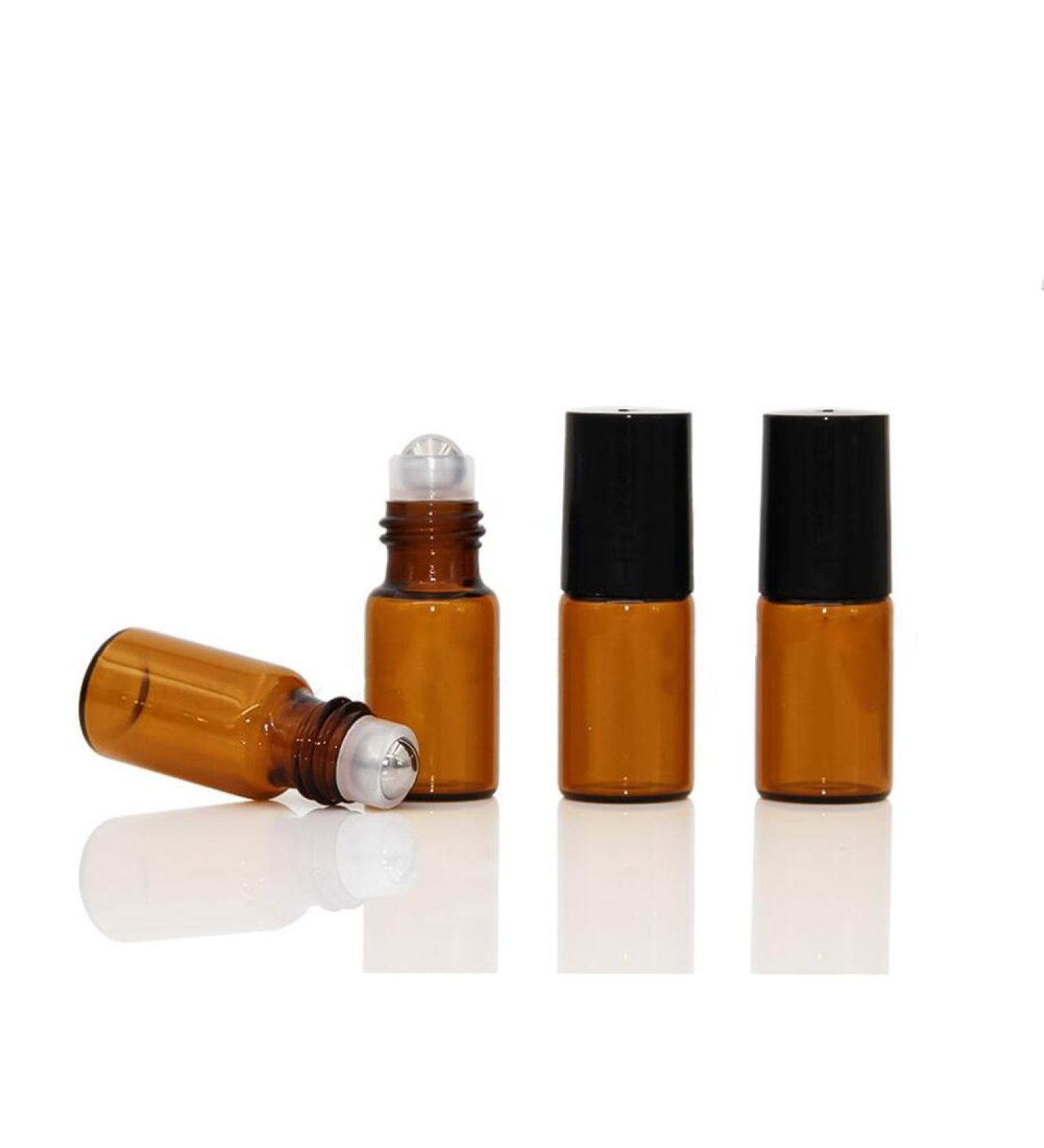 12-Pack Amber Glass Roll-On Bottles with Steel Roller Balls & Black Lids - 5ml Essential Oil & Perfume Containers - Buy Online on GoSupps.com