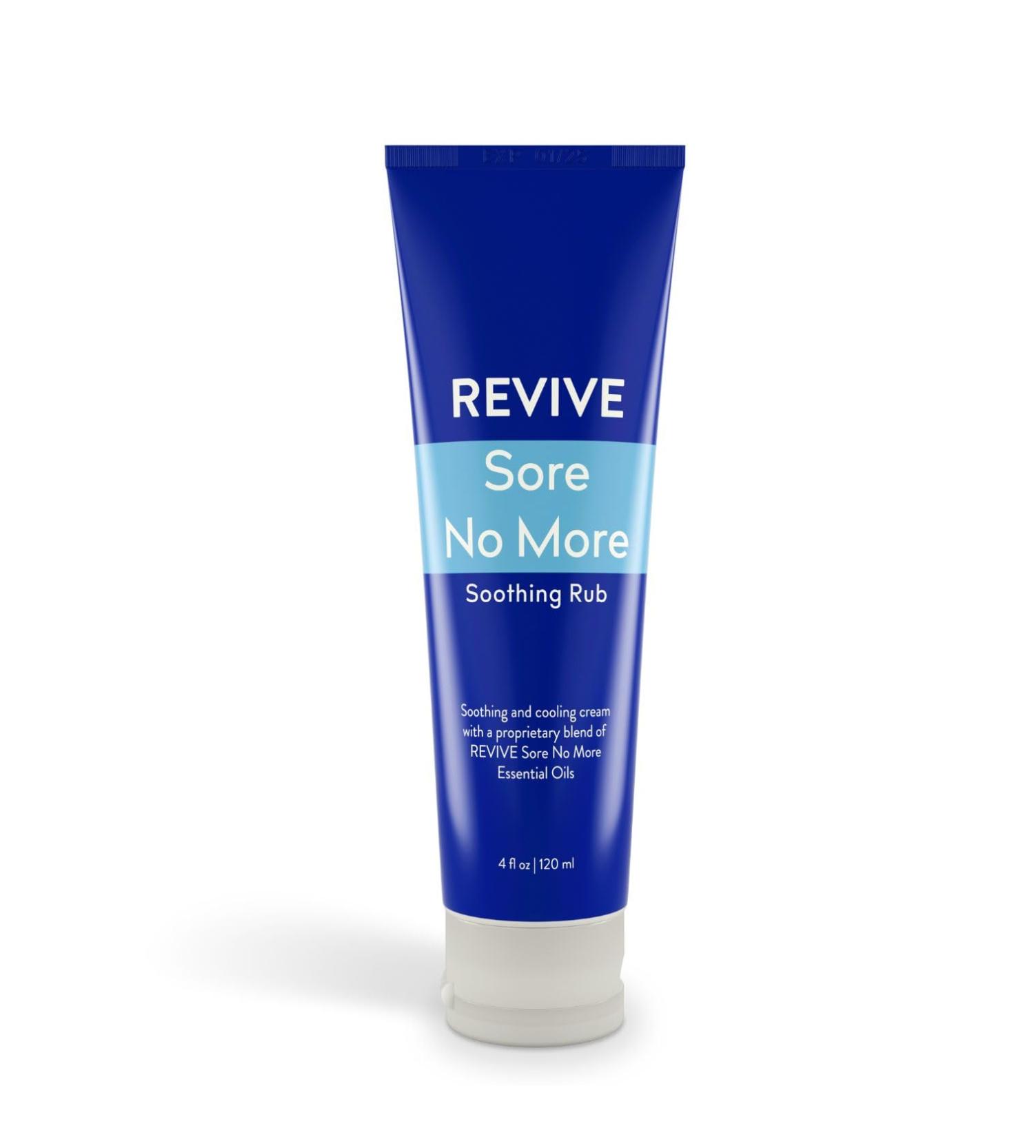 Sore No More Soothing Rub by Revive Essential Oils - 4 oz Natural Cream with Essential Oils & Menthol for Massage & Aromatherapy - International Shipping Available - Buy Online on GoSupps.com