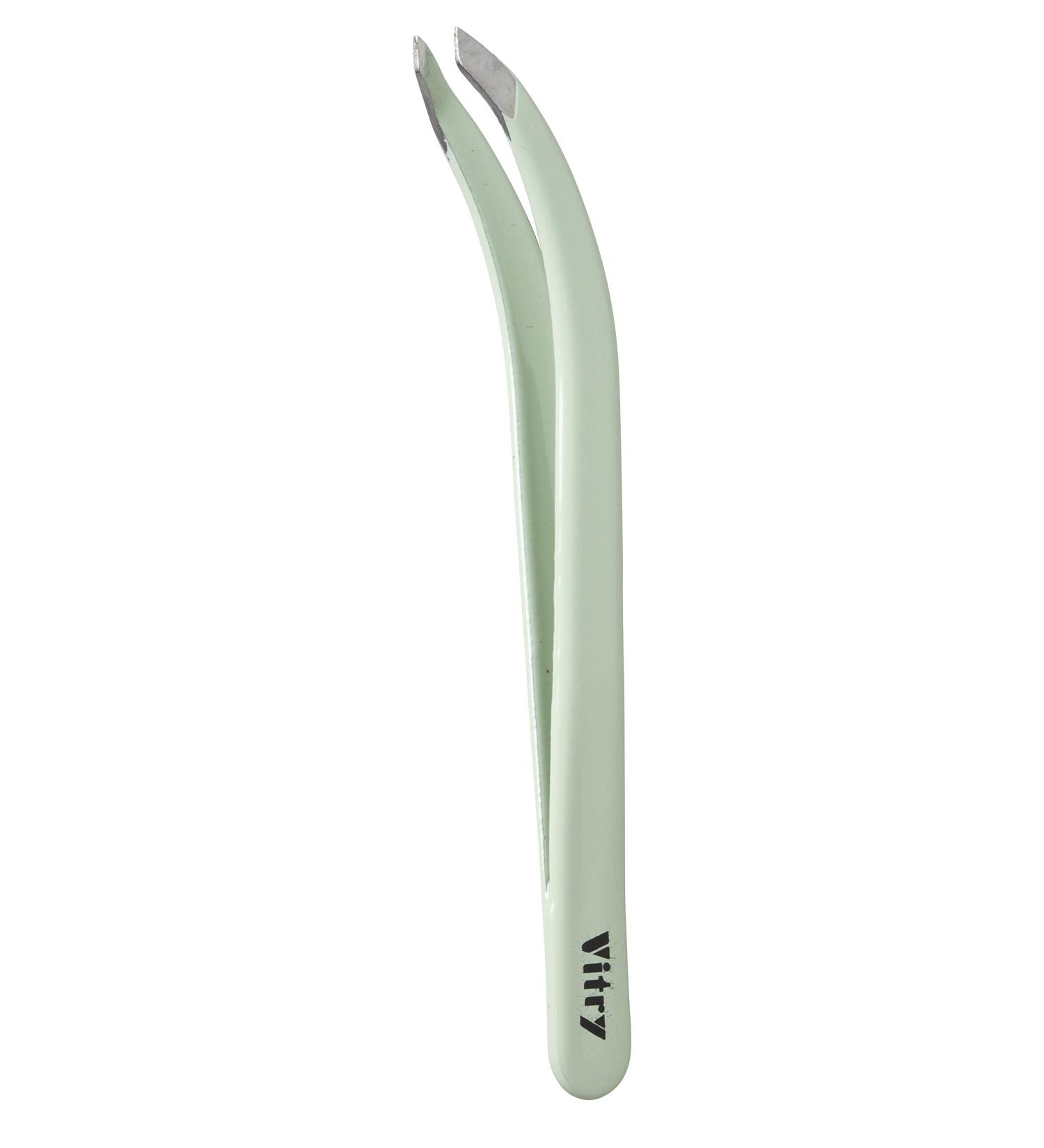 Vitry Coloured tweezers "Club" slanted and angled tips 1 piece light green