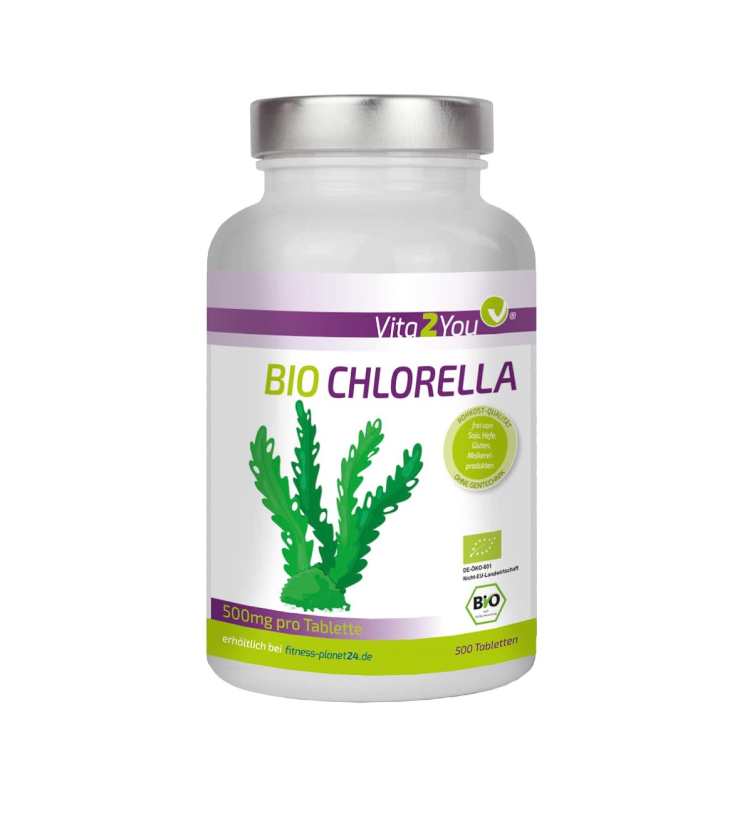 Vita2You Organic Chlorella Tablets 500mg - 500 Tablets | Pure Raw No Additives Organically Grown Superfood - Buy Online on GoSupps.com