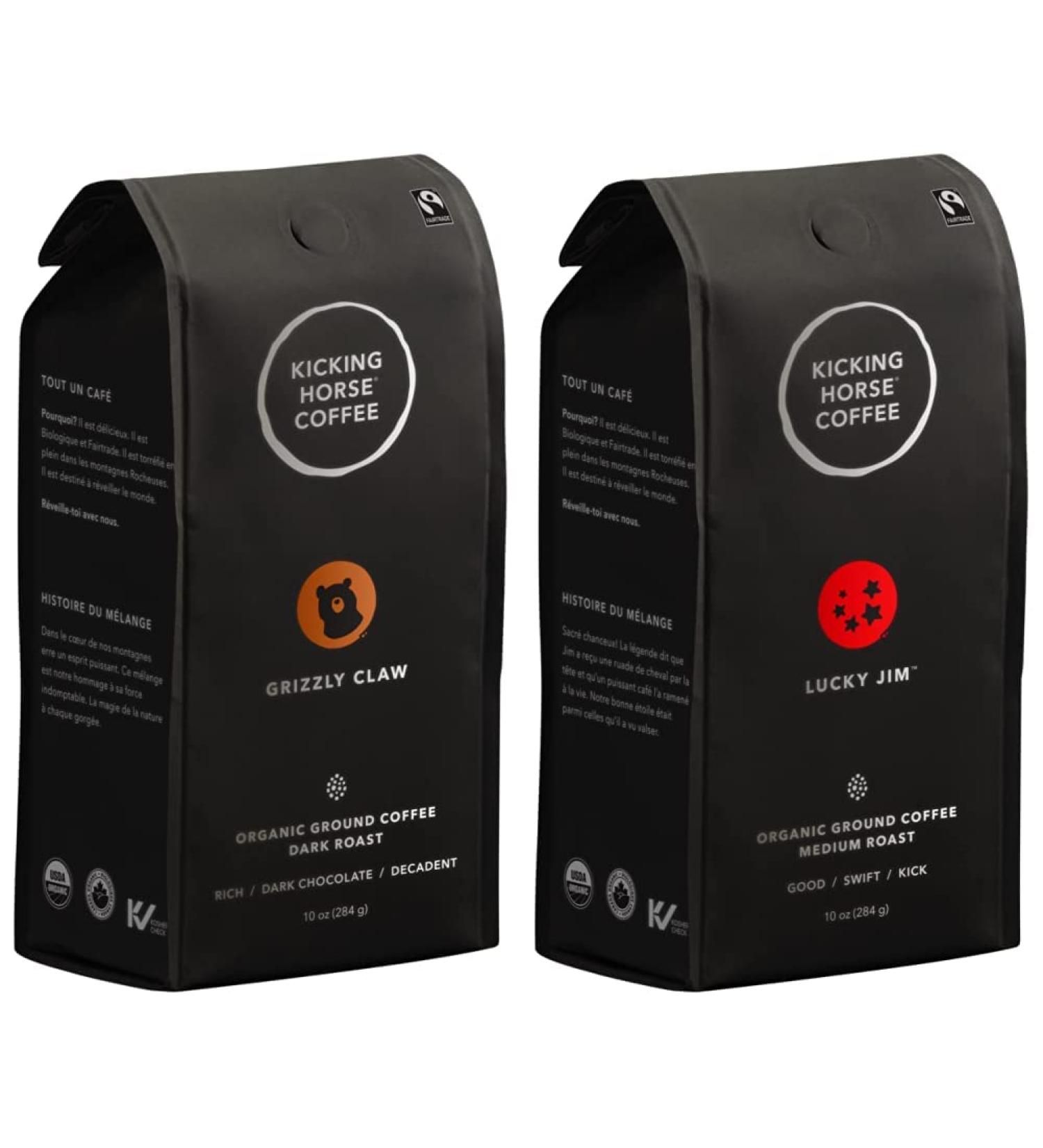 Kicking Horse Coffee Grizzly Claw Dark Roast Ground 284 g - Certified Organic Fairtrade & Lucky Jim Medium Roast Ground 284 g - Certified Organic Fairtrade Kosher Coffee (Pack of 1) - Buy Online on GoSupps.com
