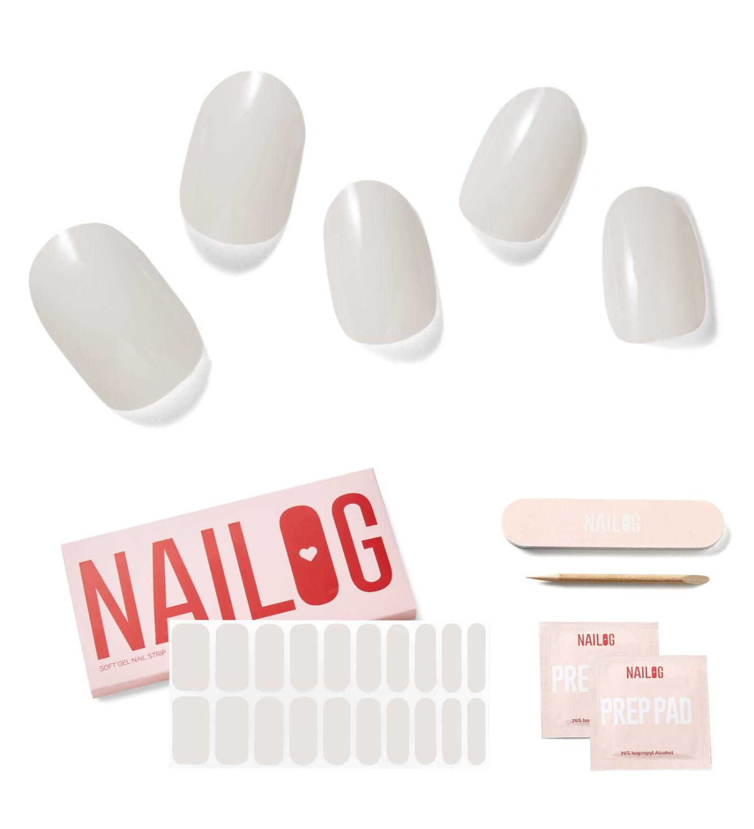 Buy Nailog Halfway Hardened Gel Nail Wraps - 20pcs Long-Lasting Nail Polish Strips & Stickers | Salon Quality Nail Art Kit with Shiny Gel Finish - Blanc - Buy Online on GoSupps.com