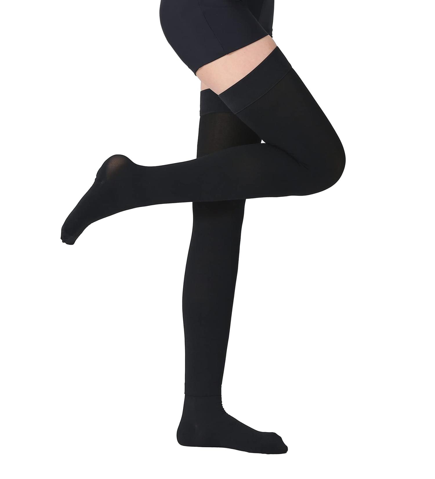 Thigh High Compression Stockings 20-30mmHg Firm Support | Closed Toe Pair with Silicone Band | Unisex Opaque Design for Spider & Varicose Veins | Edema Swelling Relief | Black 3XL - Buy Online on GoSupps.com