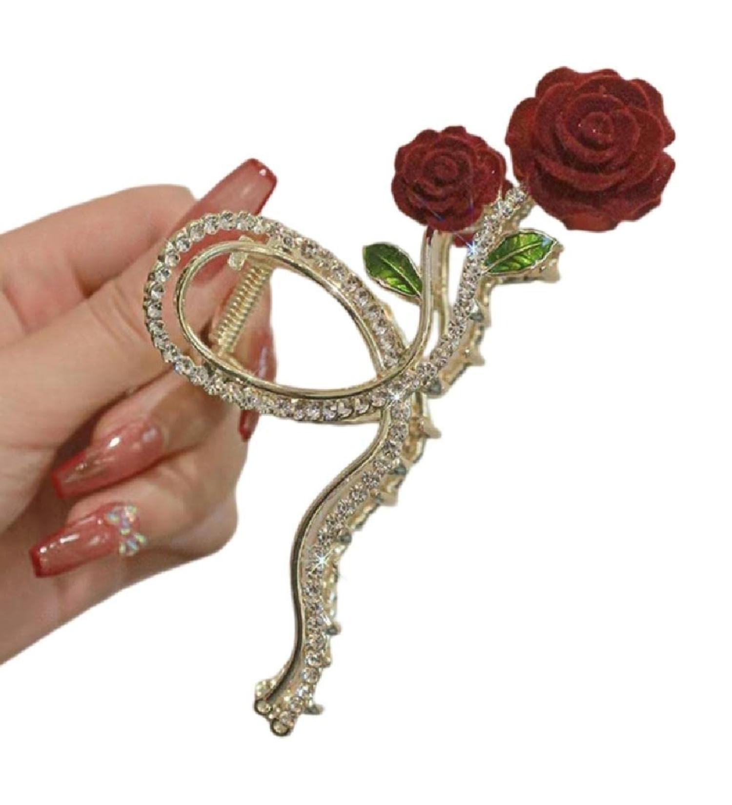 Internet Celebrity Taking Photo Ponytail Hair Claw With Rose Shape Shinning Hair Catch For Woman Teens High Ponytail Hair Clutcher For Woman Thin Hair Hair Clutcher For Woman Small Hair Clutcher Metal rhinestones - Buy Online on GoSupps.com