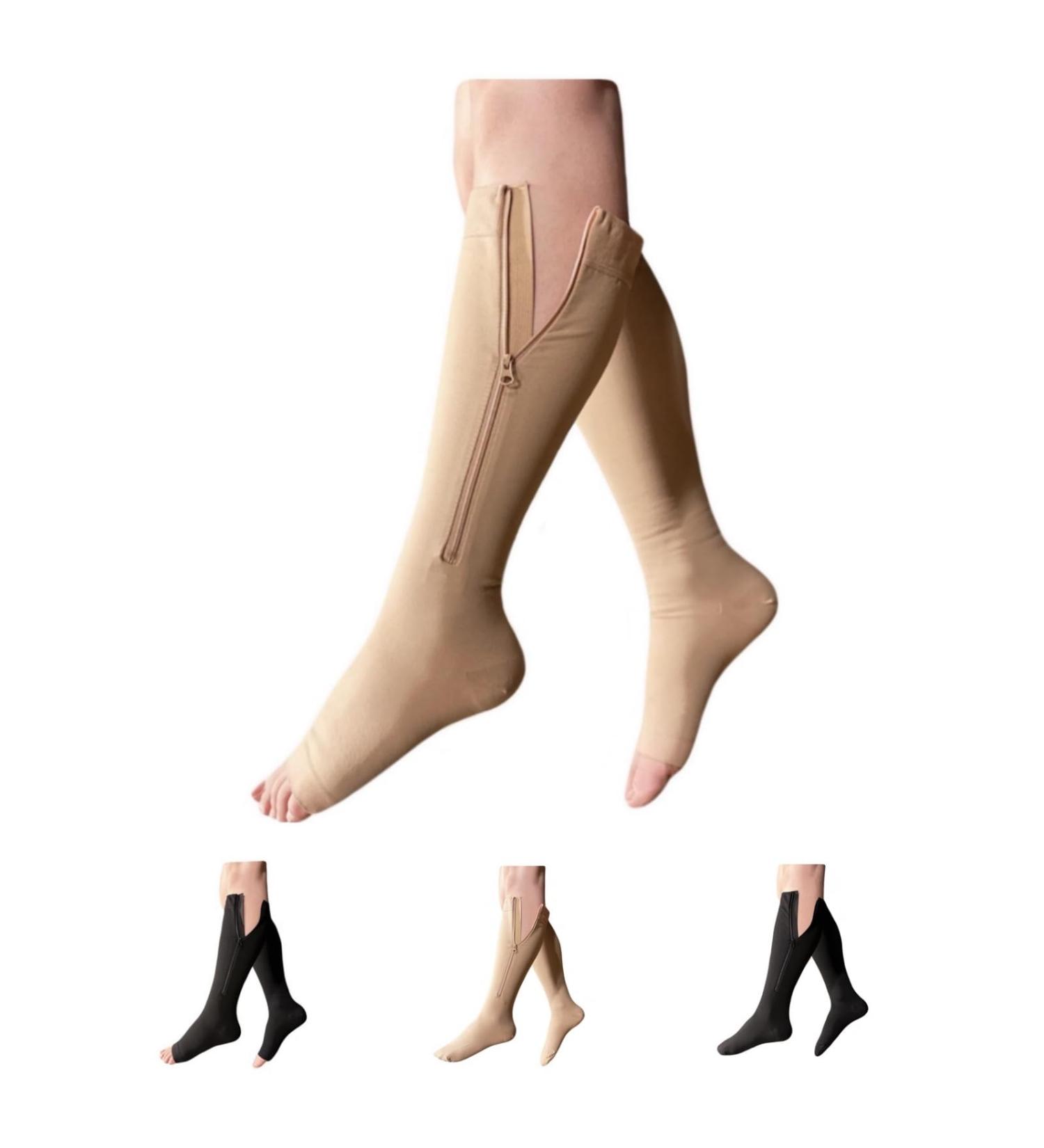 30-40 mmHg Extra Firm Compression Socks - Open Toe Nude 2X-Large - Wide Zipper Design for Easy Wear - Buy Online on GoSupps.com