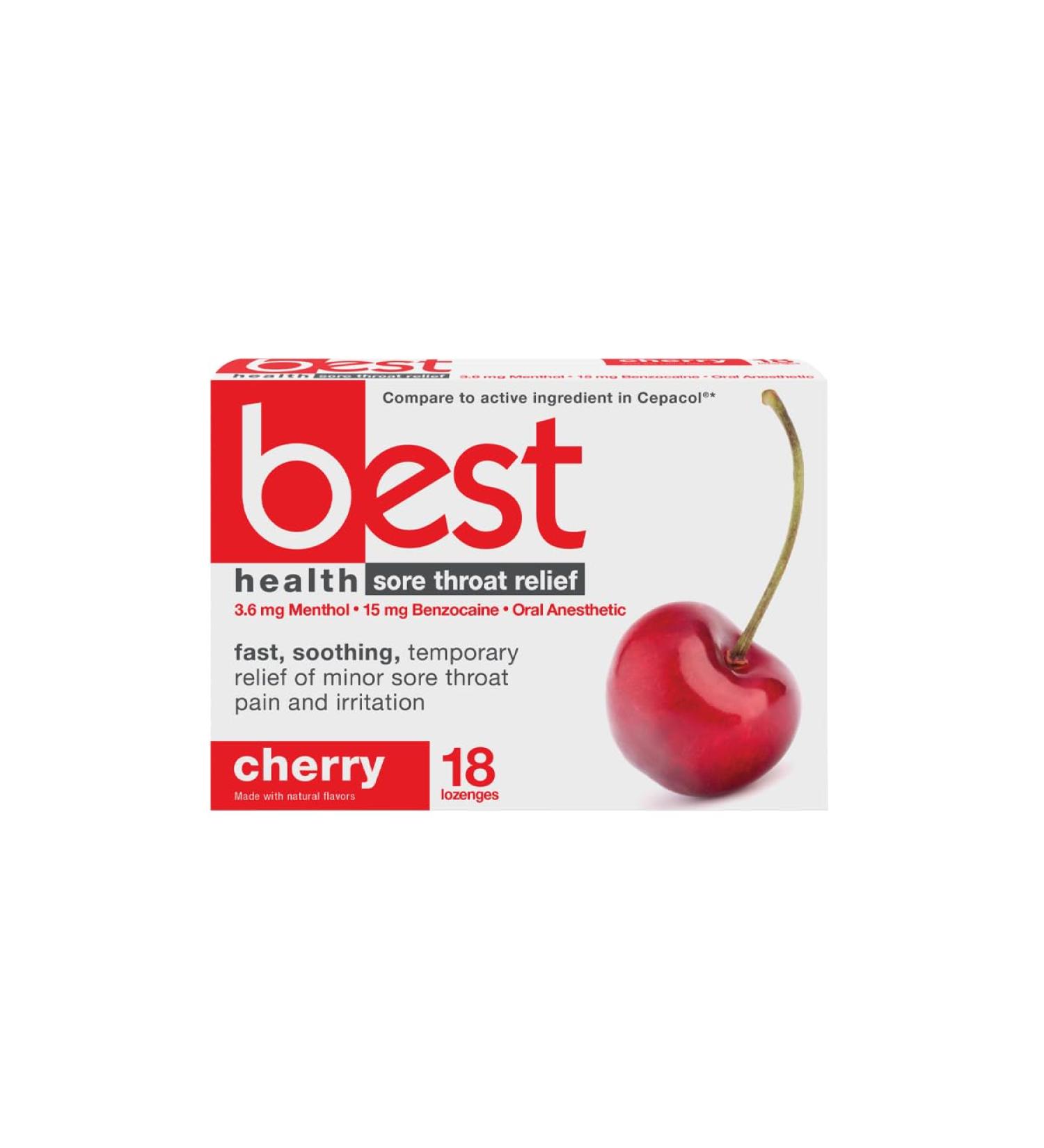 GeriCare Best Health Sore Throat Relief Lozenges, Benzocaine 15 mg & Menthol 3.6 mg, Oral Numbing and Cooling Formula for Sore Throat, Cough & Pain Relief, 18 Count (Pack of 1) - Buy Online on GoSupps.com