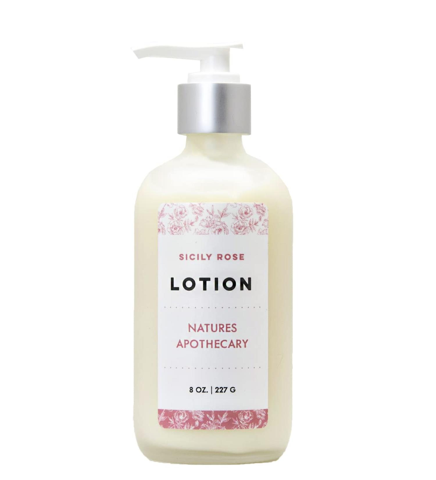 NATURE'S APOTHECARY Sicily Rose Lotion for Dry Skin | All-Natural Hypoallergenic Plant-Derived Moisturizer | Silky Hydration in Reusable Frosted Glass Bottle - Made in USA - Buy Online on GoSupps.com