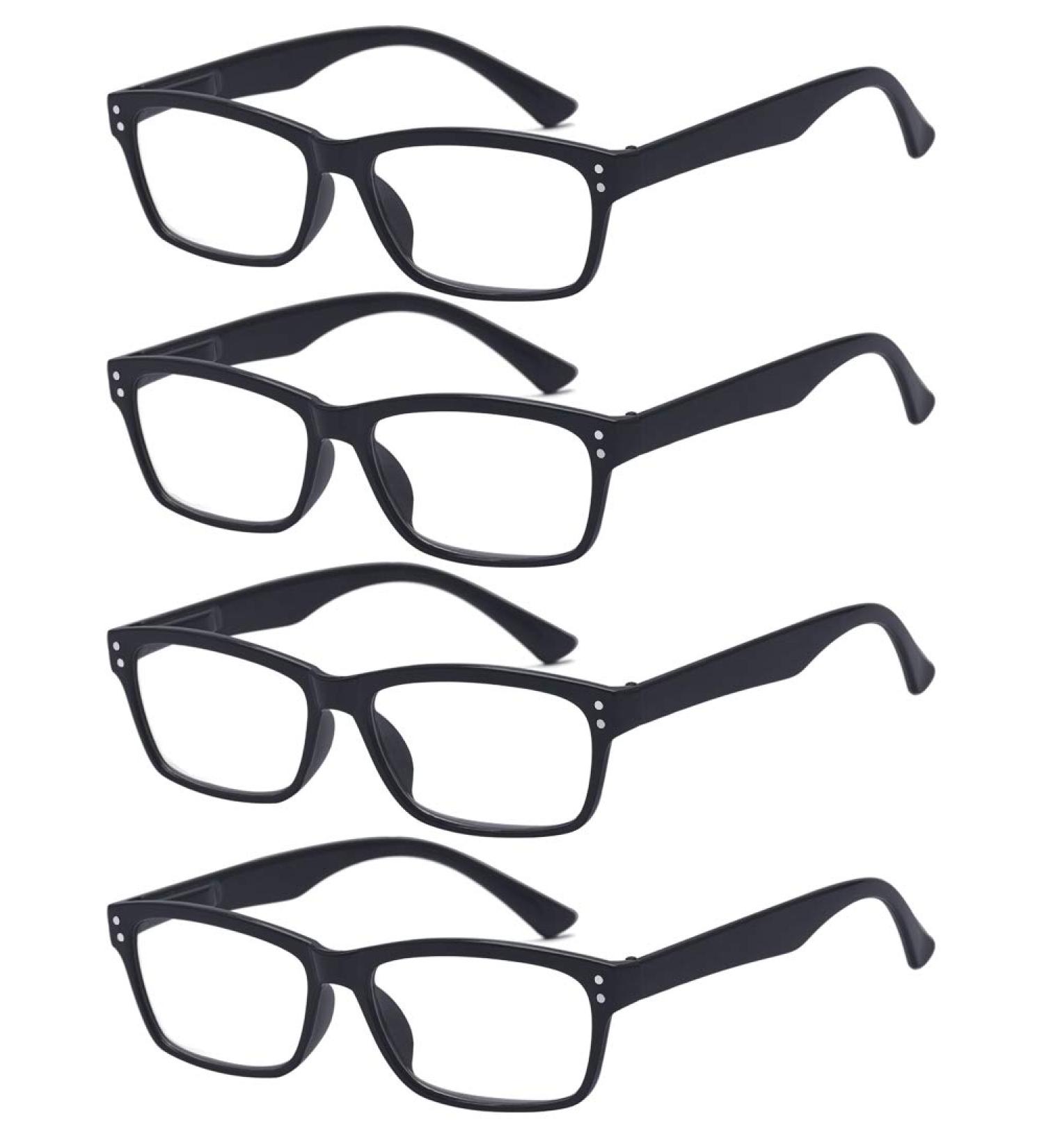 ALWAYSUV 4 Pack Black Spring Hinge Reading Glasses - Classic 2.0 Diopter Visual Aids for Men & Women | International Shipping Available - Buy Online on GoSupps.com