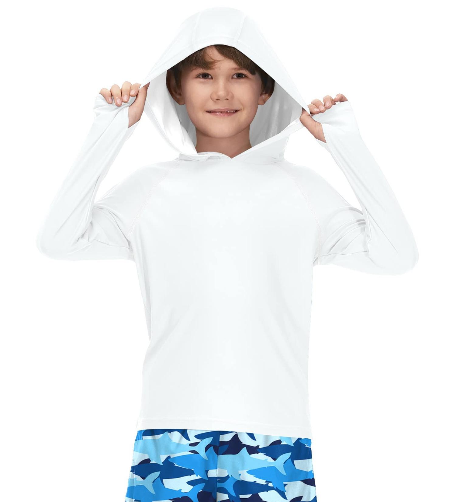 BesserBay Boys UV Shirt Long Sleeve Hood UPF50+ Rashguard - Kids Size 120-160 - White 150 | International Shipping Available - Buy Online on GoSupps.com