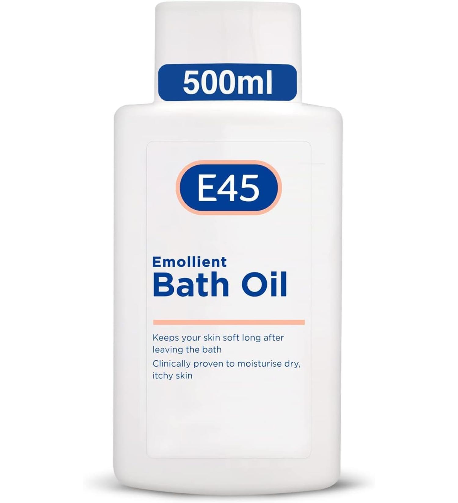 E45 Bath Oil 500ml - Bath Oil to Hydrate Dry Skin - Gentle for Soft Skin - Emollient Shower Oil Soap Free & Fragrance Free -