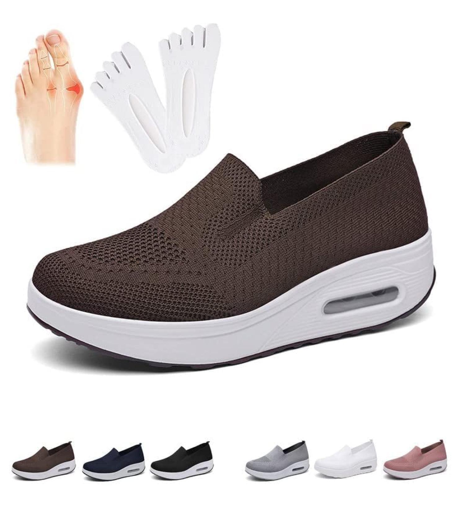 Women's Orthopedic Mesh Platform Sneakers with Air Cushion - Brown (Size 5) - Buy Online on GoSupps.com