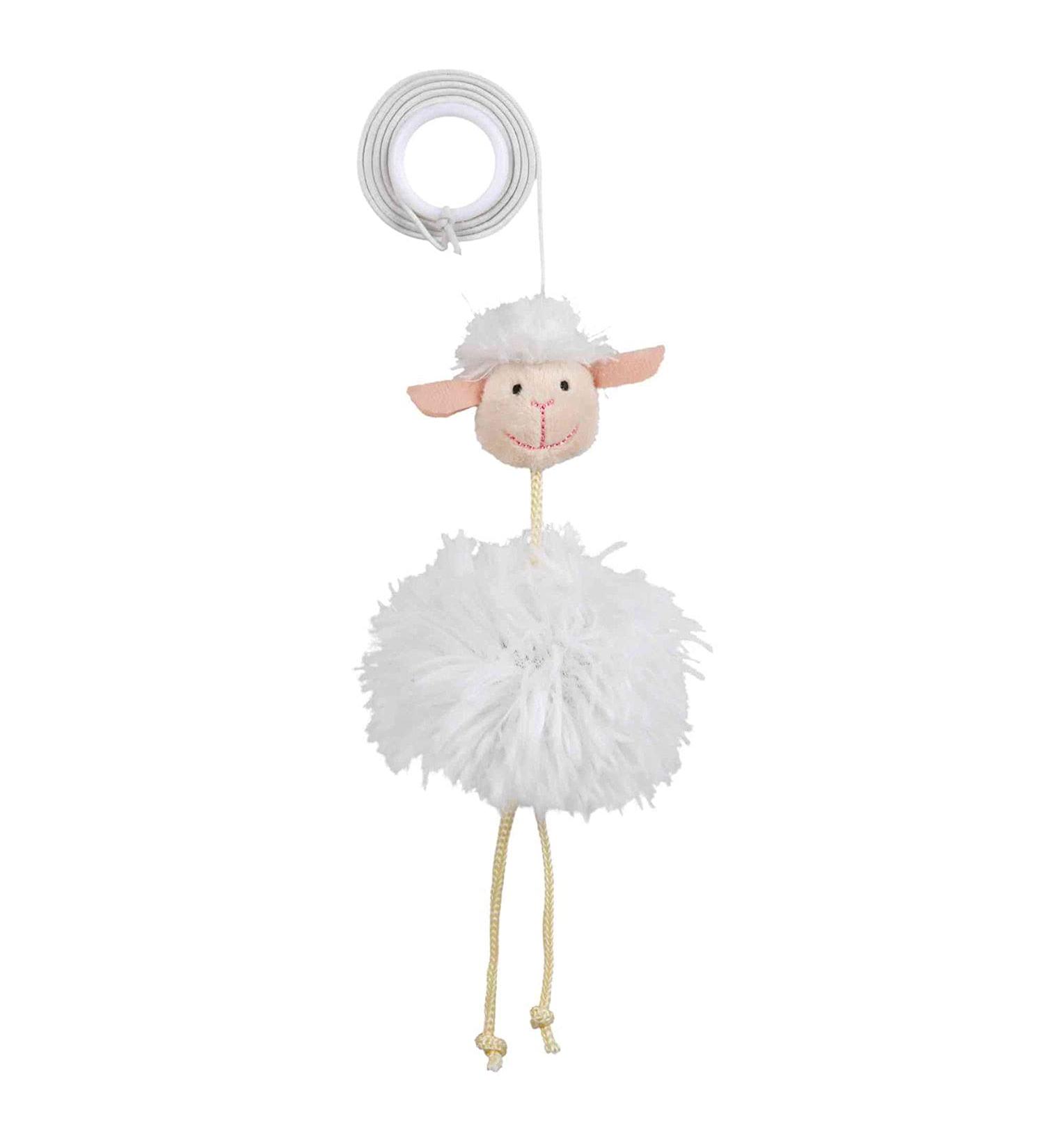 Trixie Sheep On An Elastic Band Plush Cat Toy with Bell 20 cm
