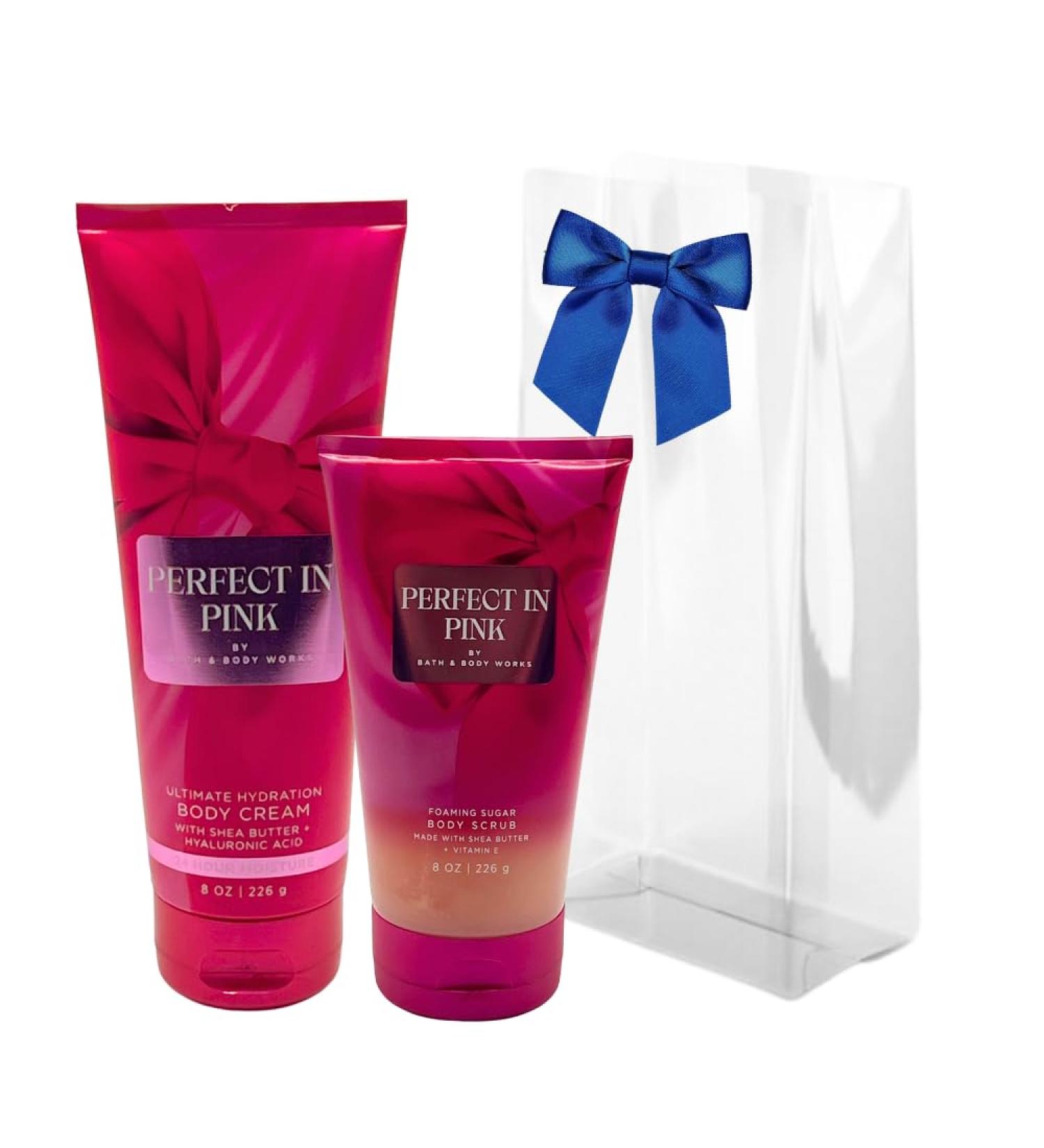 Bath & Body Works PERFECT IN PINK Ultimate Hydration Body Cream & Foaming Sugar Body Scrub 2-piece Gift Set with a Blue Bow for Holidays Full Size - Buy Online on GoSupps.com