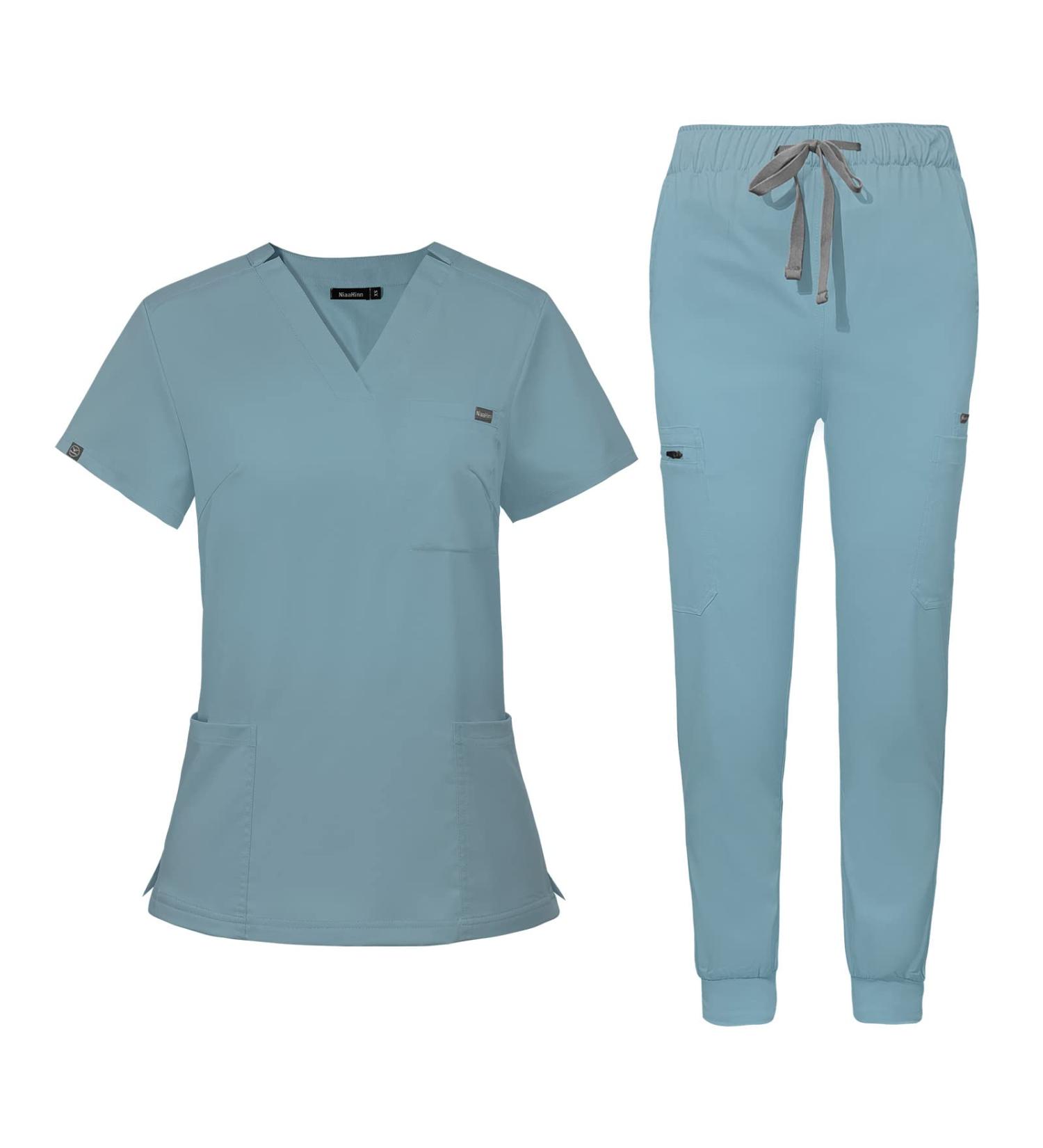 Niaahinn Women's Scrub Set - Classic V-Neck Top & Yoga Jogger Pants - Light Blue, Medium - Buy Online on GoSupps.com