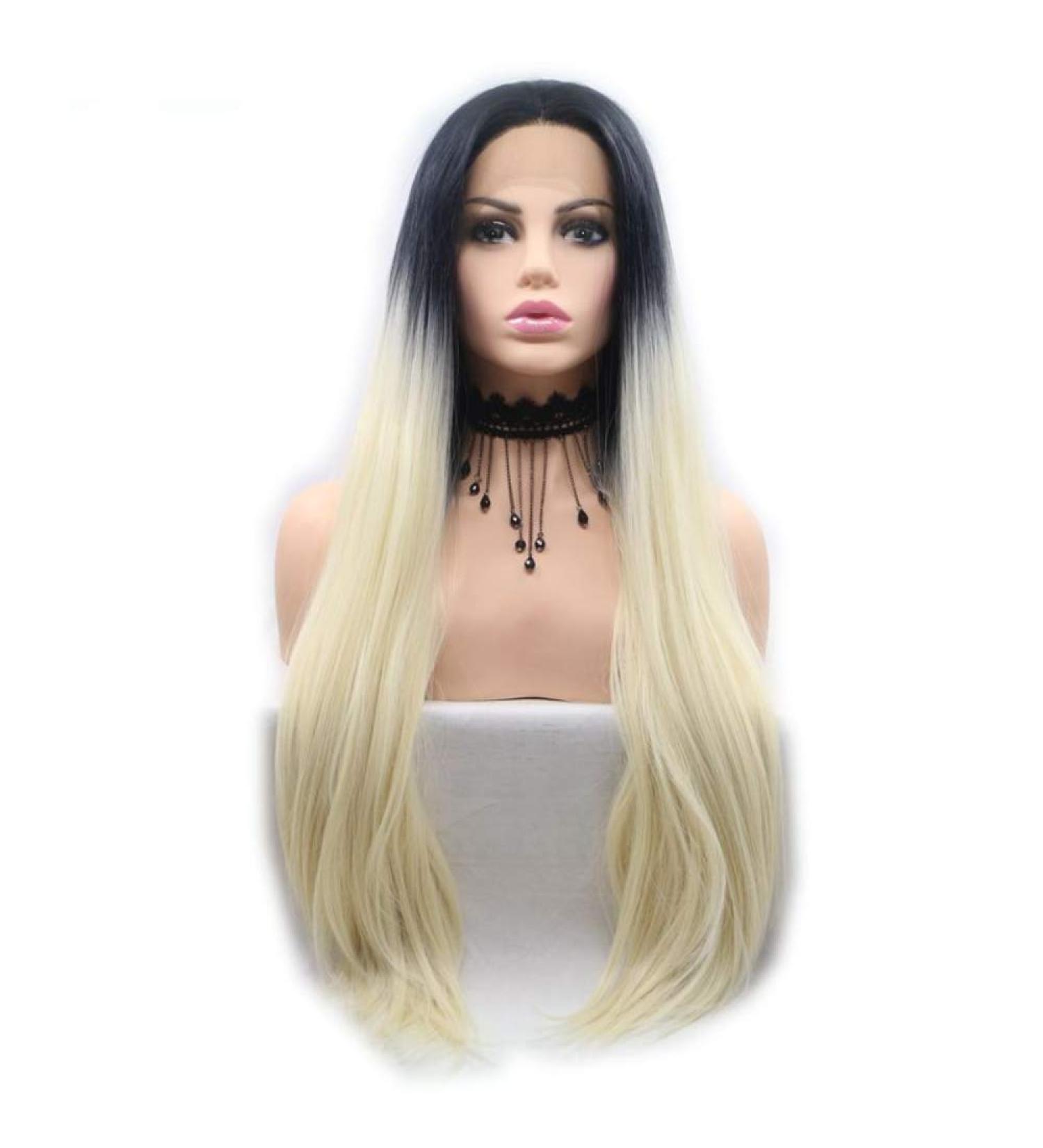 SHIYID Natural Black Blonde Lace Front Wigs Silky Straight Heat Resistant Synthetic Wigs for Women | Shop Internationally - Buy Online on GoSupps.com
