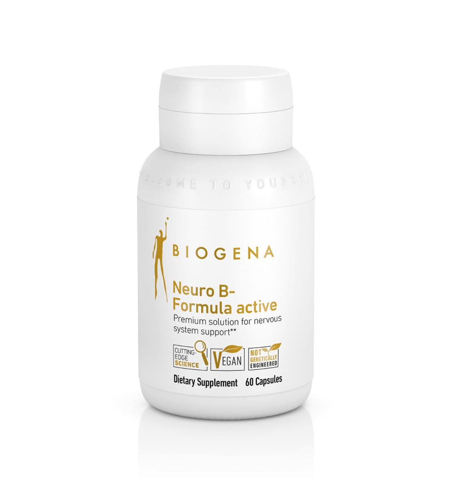 Biogena Vitamin B Complex Capsules with All 8 b-Vitamins B1 B2 B6 B12 folate niacin biotin and pantothenic Acid to Support Psyche & Nervous System** - Neuro B-Formula Active Gold - Buy Online on GoSupps.com