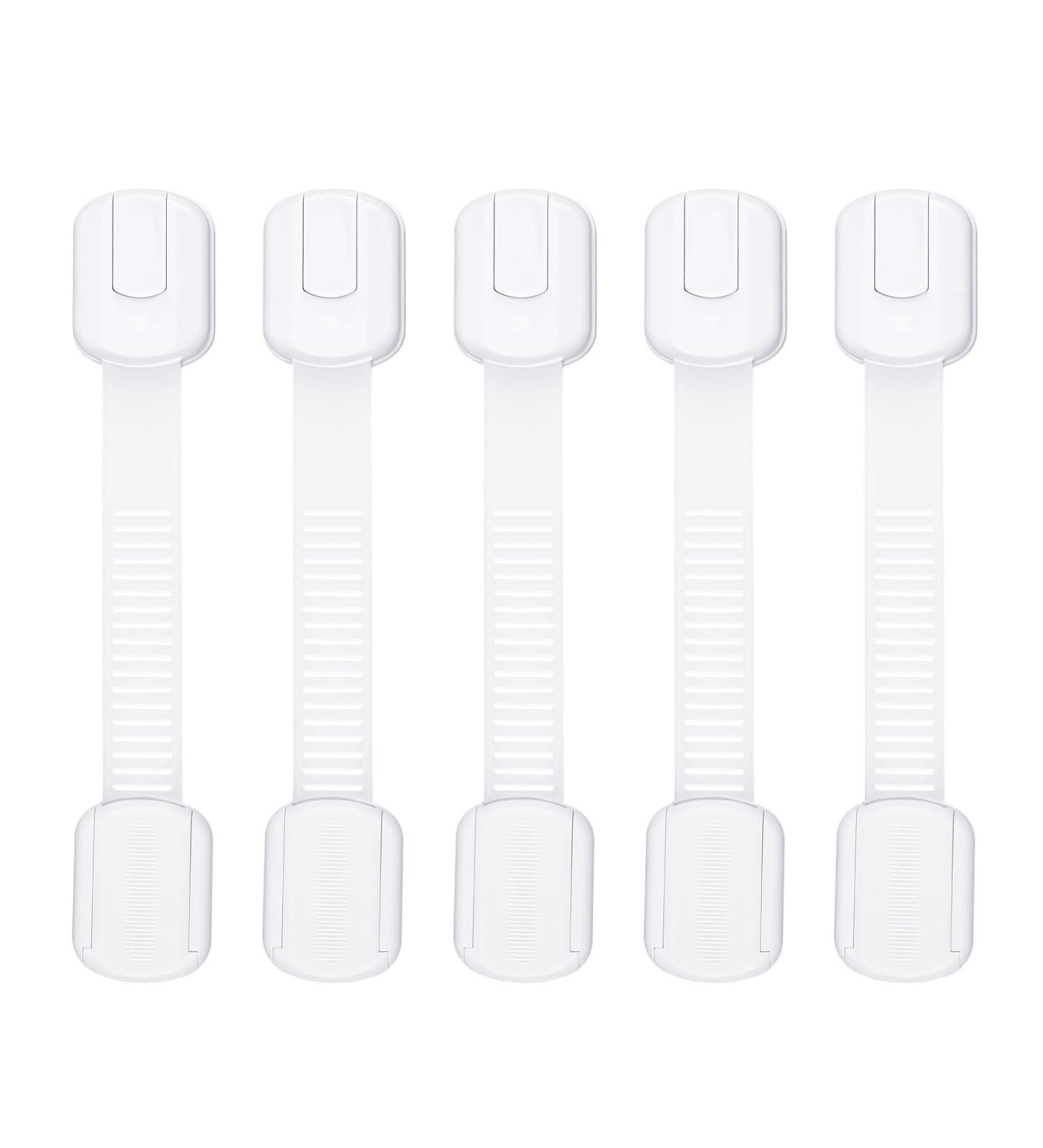 5pcs Child Safety Cabinet Strap Locks - No Screws, Multi Use Latch with Adhesive Pads (White) - Buy Online on GoSupps.com