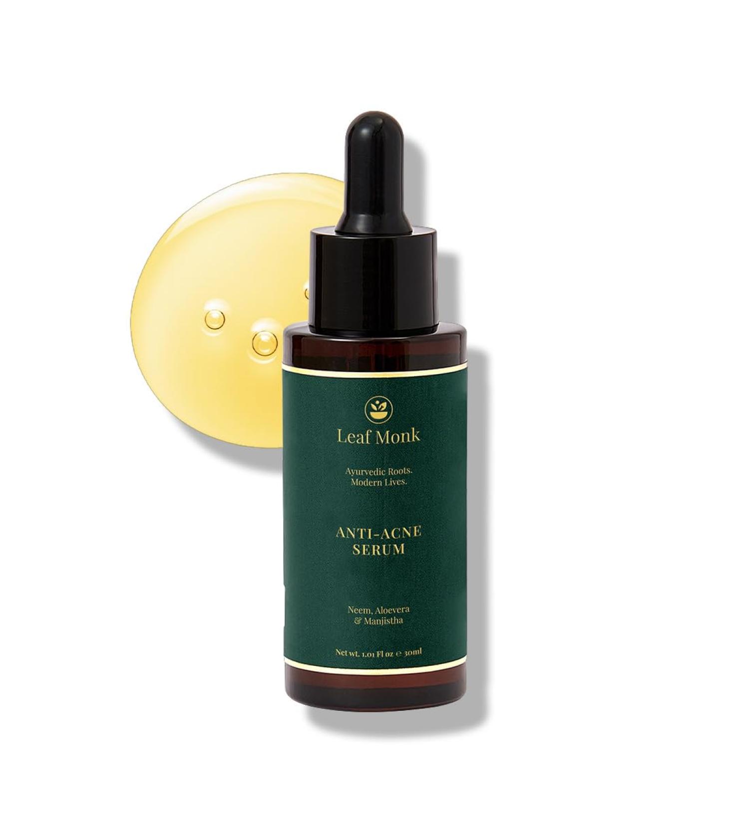 Leaf Monk Acne Serum - Ayurvedic Herbs Neem Aloe Vera Manjistha | For Acne Acne Scars/Marks Redness Relief For Acne-prone Skin - 30 ML - Buy Online on GoSupps.com