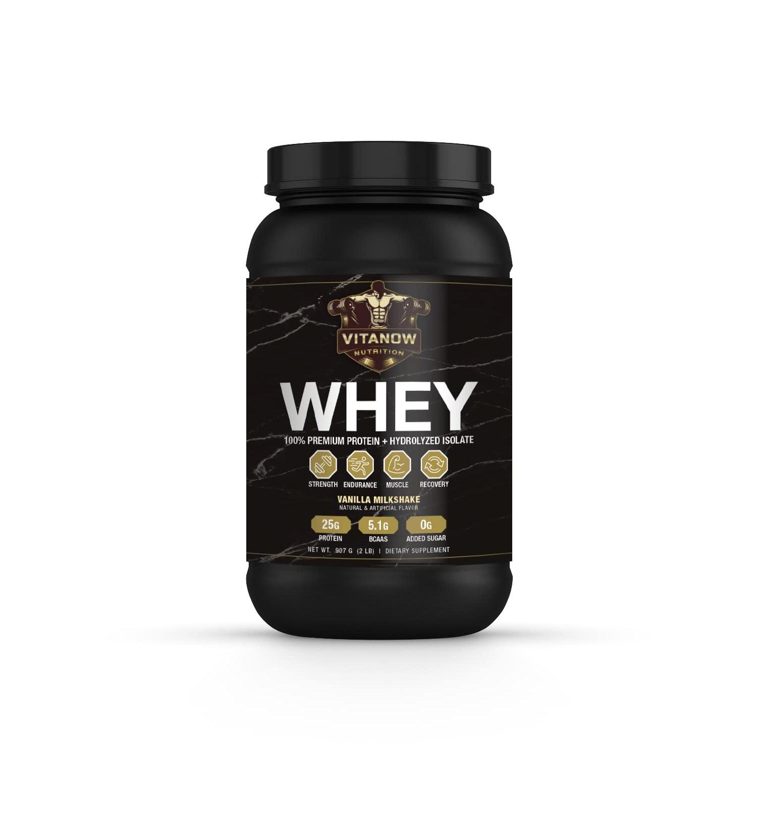 VITANOW NUTRITION Whey Protein 907G - Sugar Free Vanilla Milkshake Flavor - 28 Servings - Buy Online on GoSupps.com