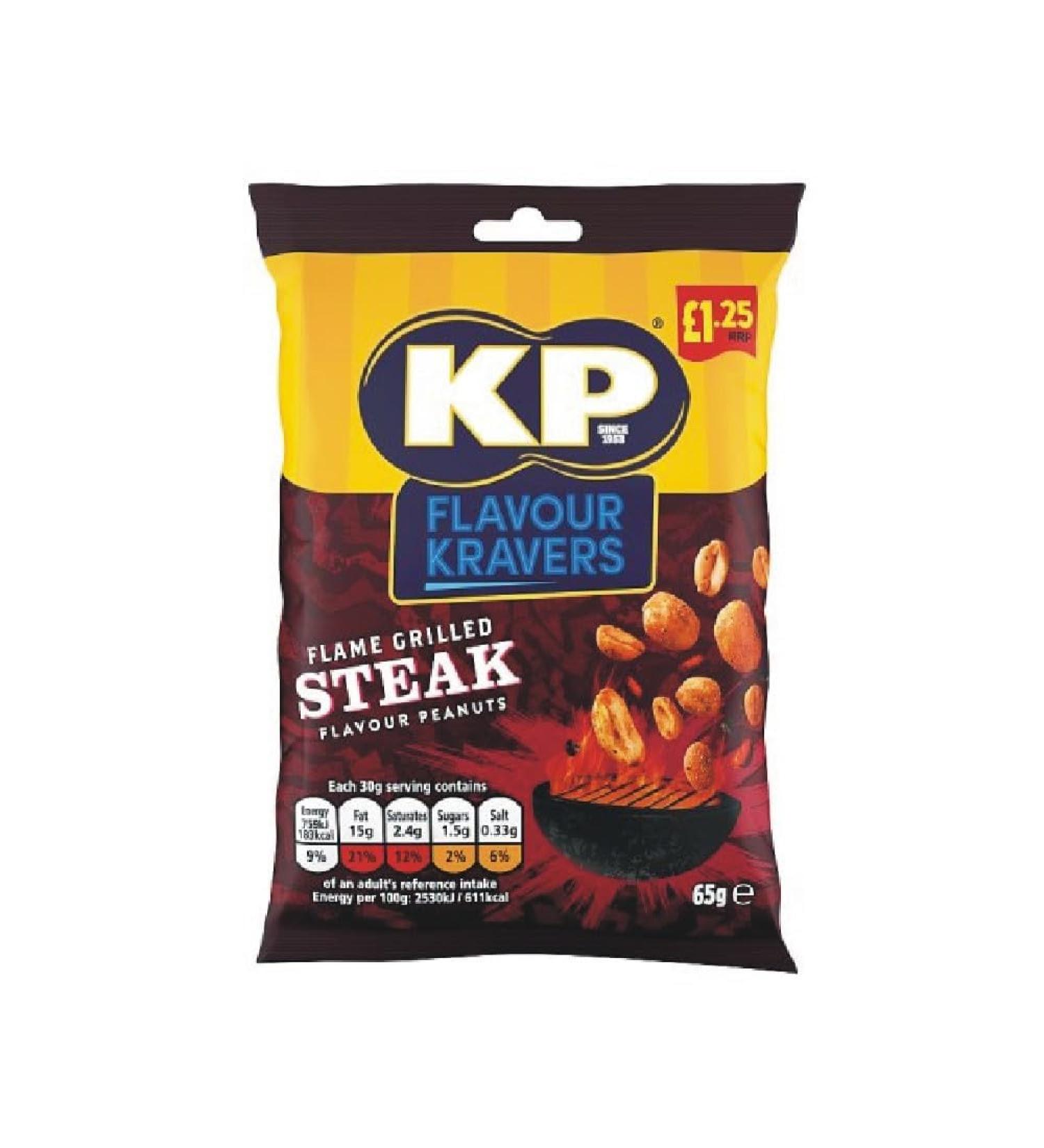 KP Flame Grilled Steak Peanuts Flavour Kravers 65g (16 Bags (1 Case)) Flame Grilled Steak 16 Bags (1 Case) - Buy Online on GoSupps.com