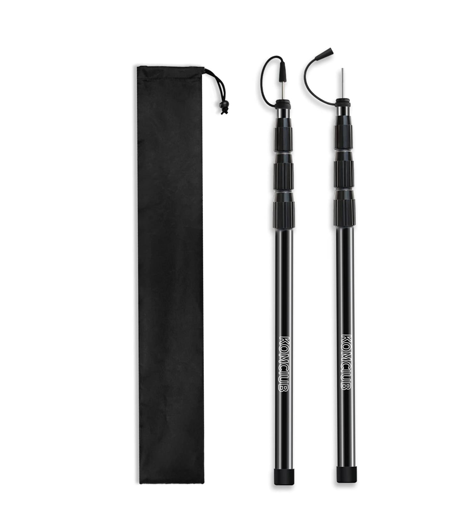 KOMCLUB Telescoping Tarp Poles - Set of 2 | Adjustable & Heavy-Duty Tent Poles for Camping Awning | Portable Fiberglass Design | 98.51 Max Height - Buy Online on GoSupps.com