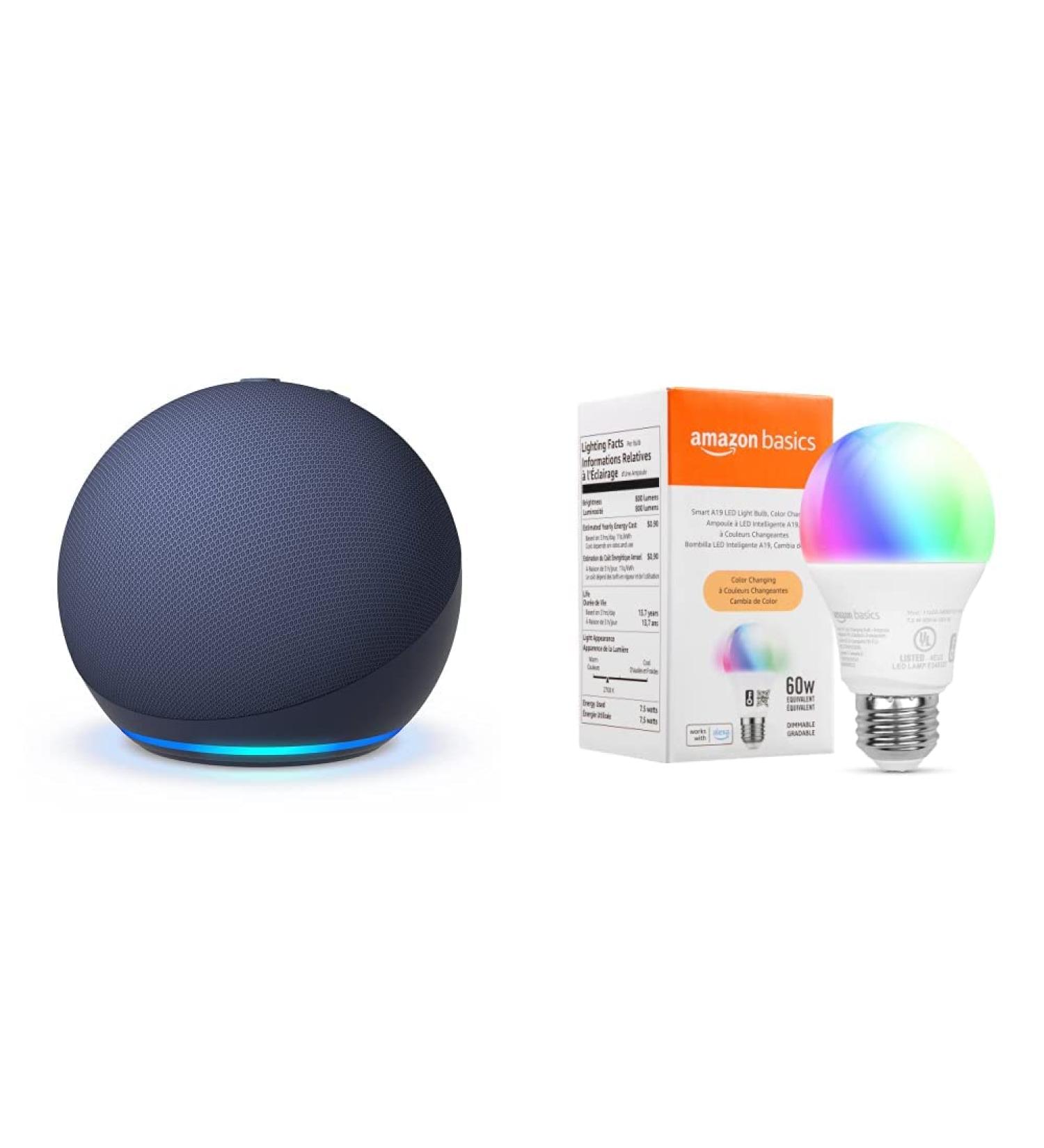 Echo Dot (5th Gen) Deep Sea Blue Bundle with Amazon Basics Smart Color Bulb - Buy Online on GoSupps.com