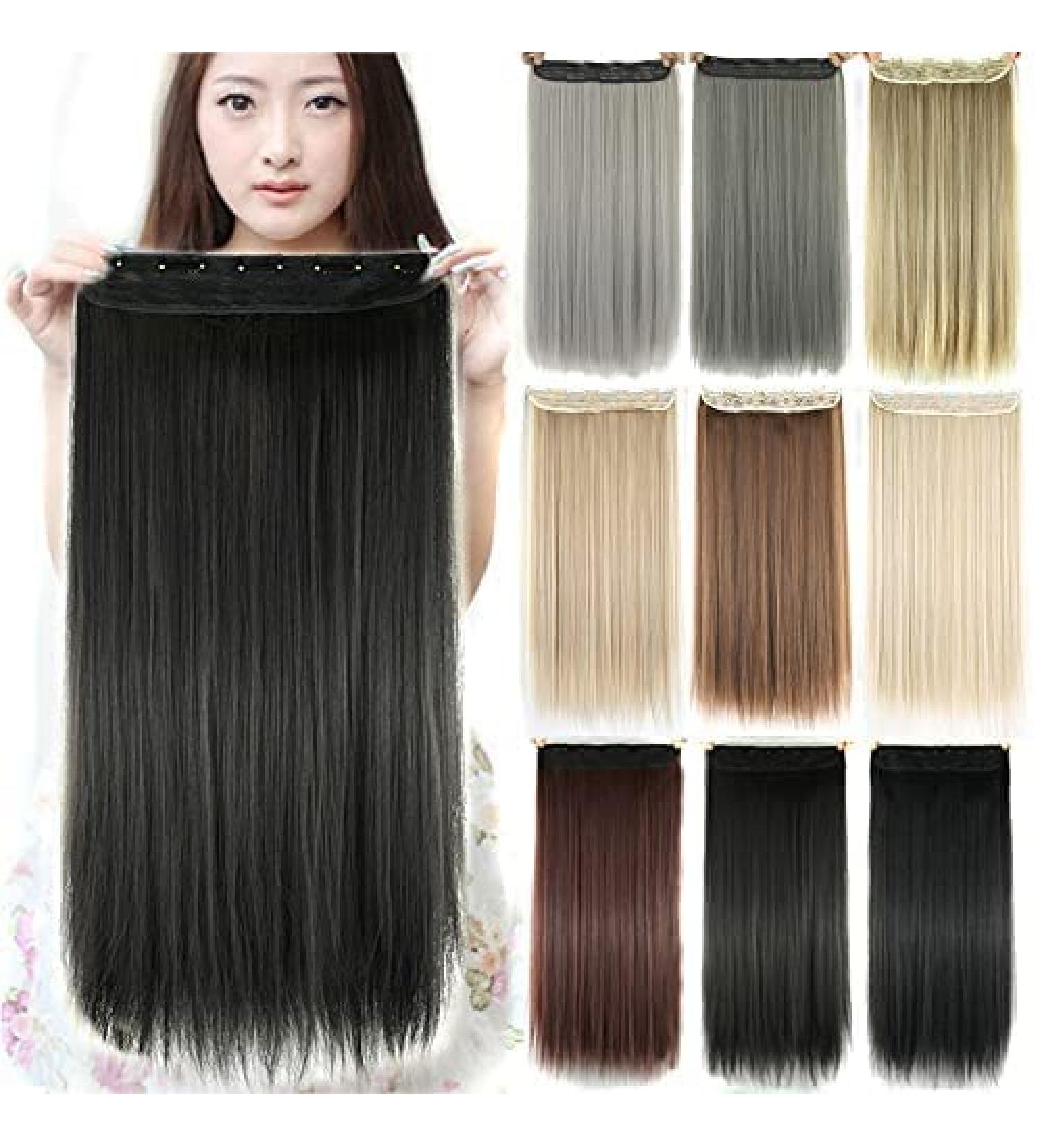 IMISSU Long Natural Thick Hair Straight Clip in on Synthetic Hair Extensions Hairpieces for Women (28 Inch Black) 28 Inch Black