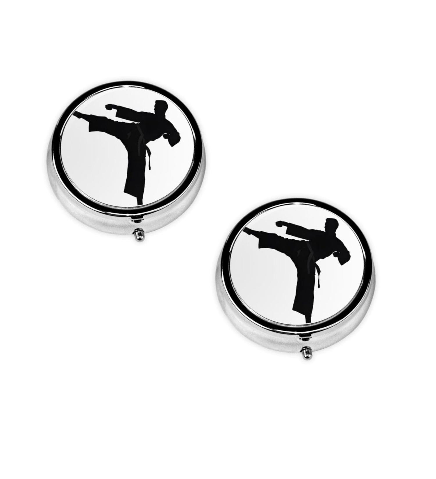 Karate Printed Mini Round Pill Box | 3 Compartment Medicine Organizer | Portable Travel Pill Case for Home & Office - Buy Online on GoSupps.com