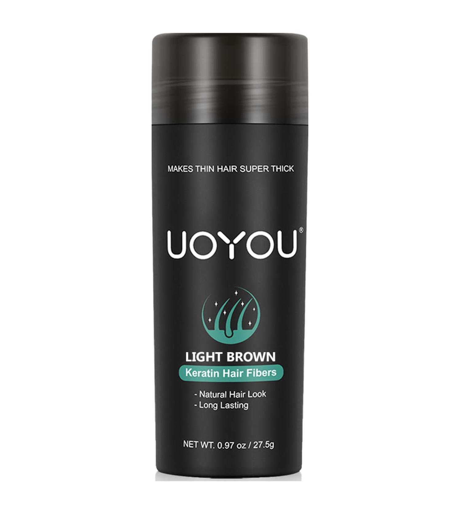 UOYOU Light Brown Hair Fibres 27.5g Bottle - Natural Keratin Hair Loss Concealer for Men and Women - Hair Building Fibres Powder - Buy Online on GoSupps.com